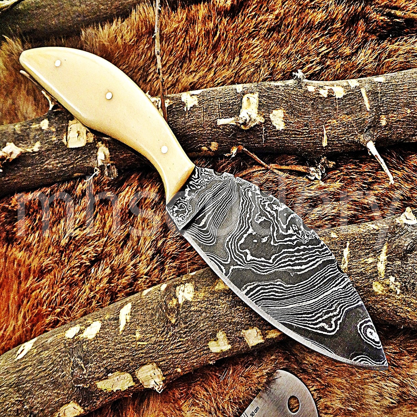 Custom Handmade Damascus Steel Skinner Knife / Bone Handle