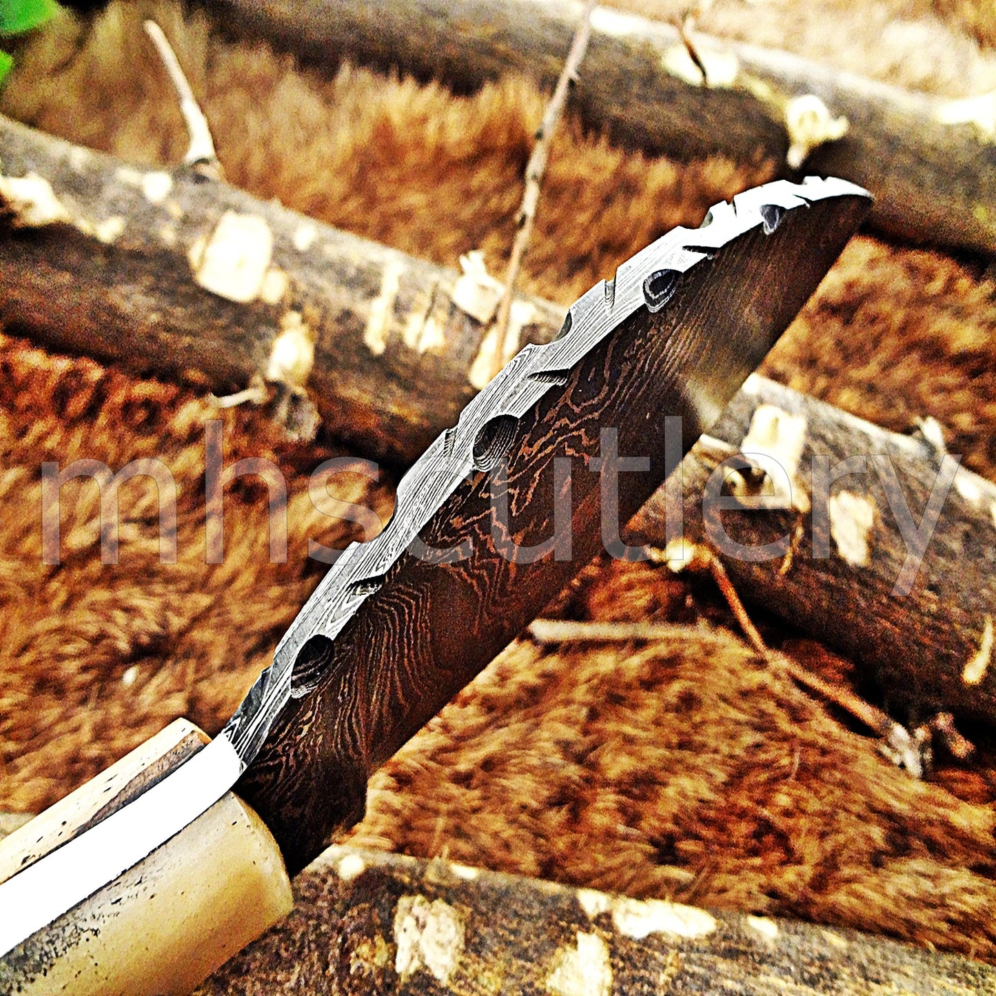 Custom Handmade Damascus Steel Skinner Knife / Bone Handle