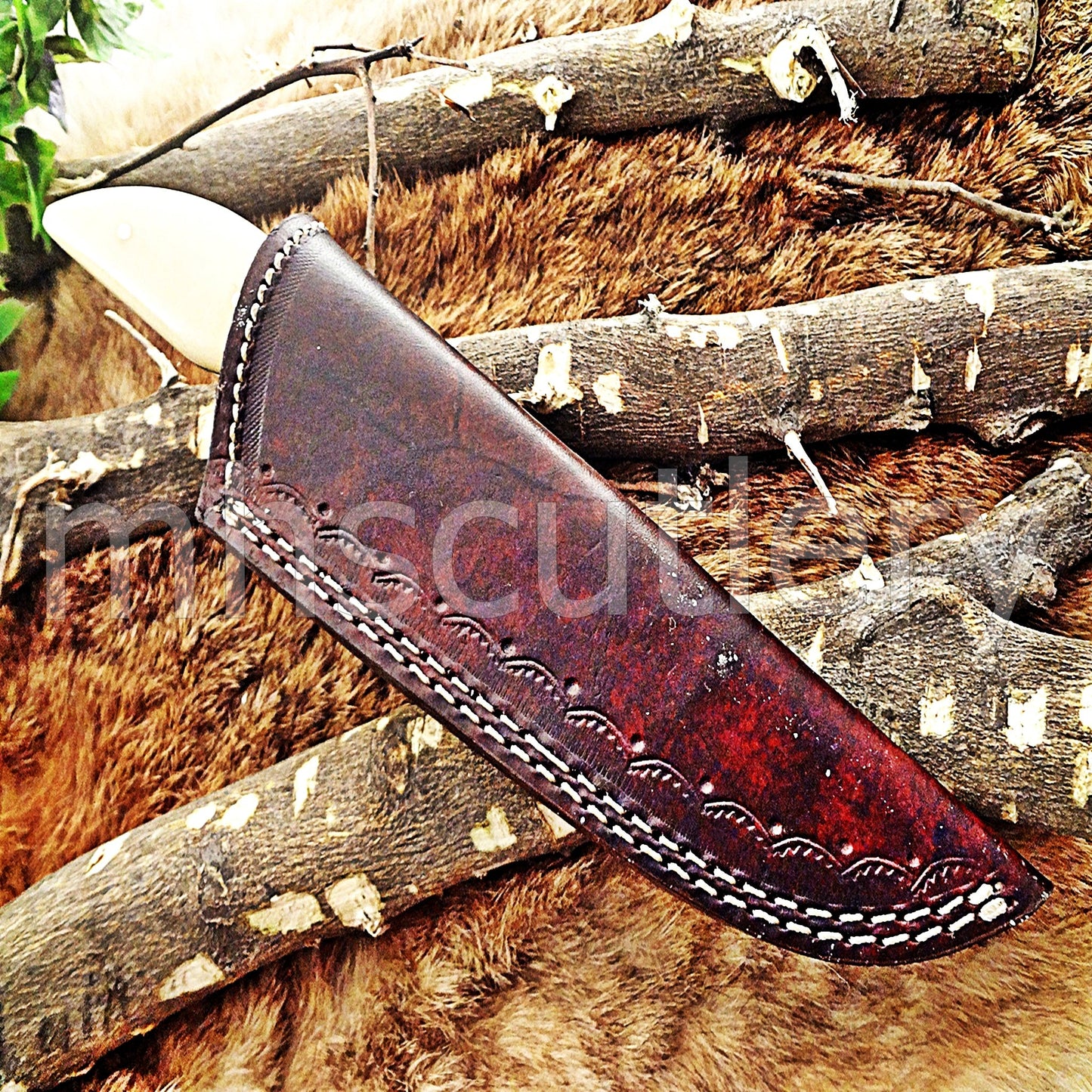 Custom Handmade Damascus Steel Skinner Knife / Bone Handle