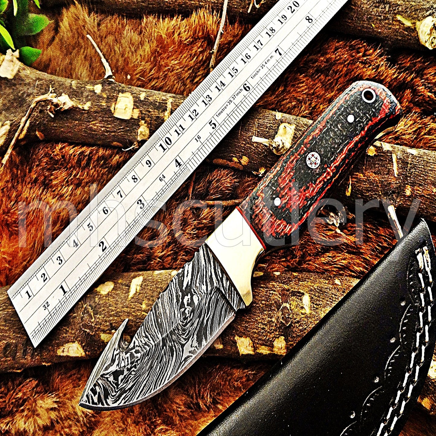 Hand Forged Damascus Steel Gut Hook Hunter Knife / Micarta Handle