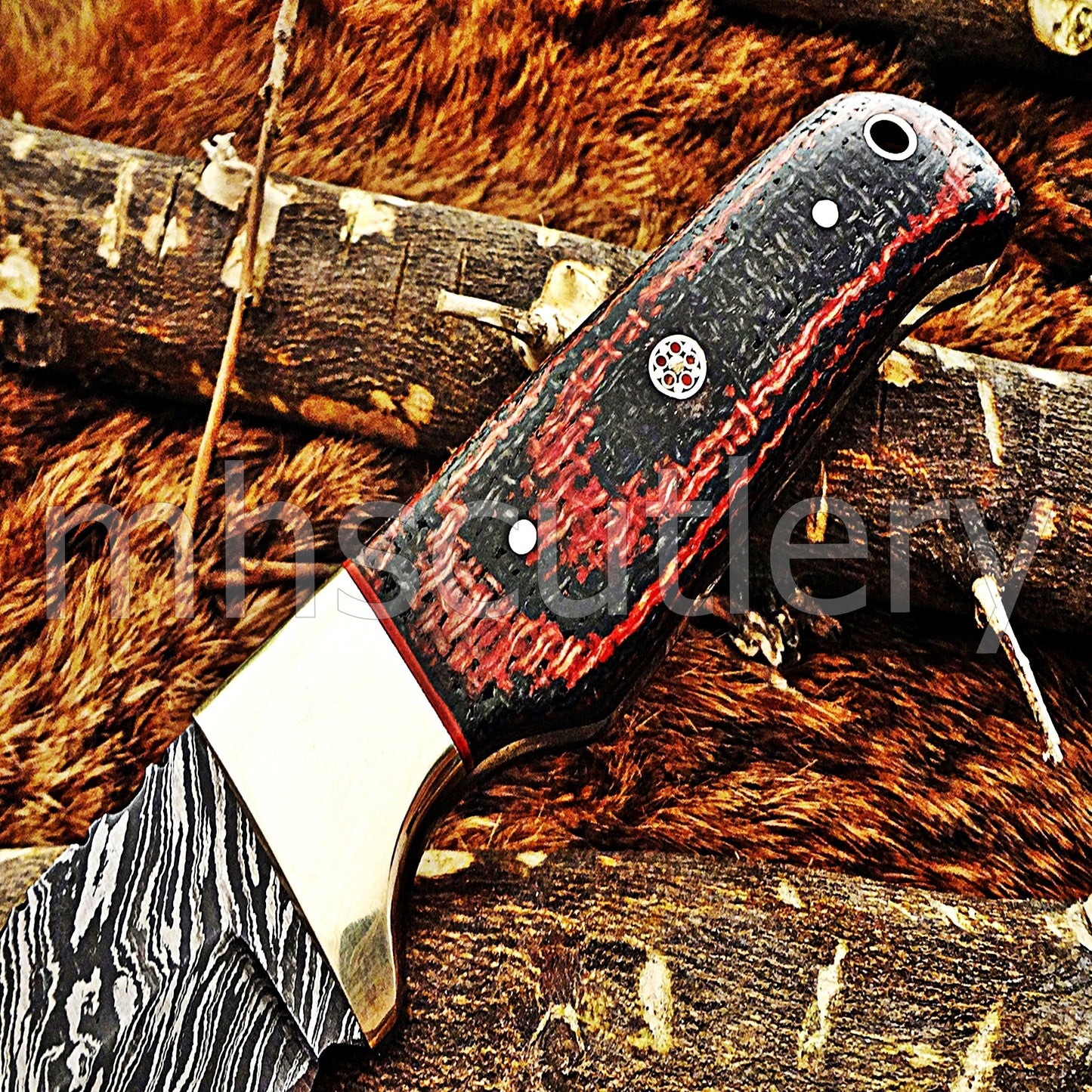 Hand Forged Damascus Steel Gut Hook Hunter Knife / Micarta Handle