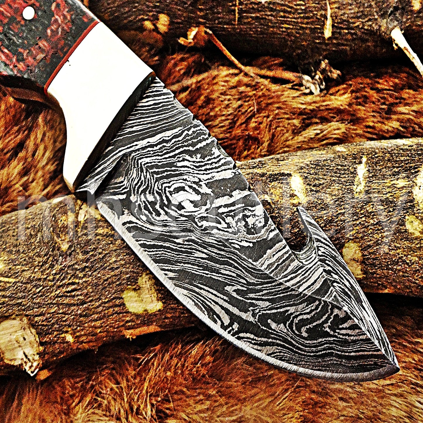 Hand Forged Damascus Steel Gut Hook Hunter Knife / Micarta Handle