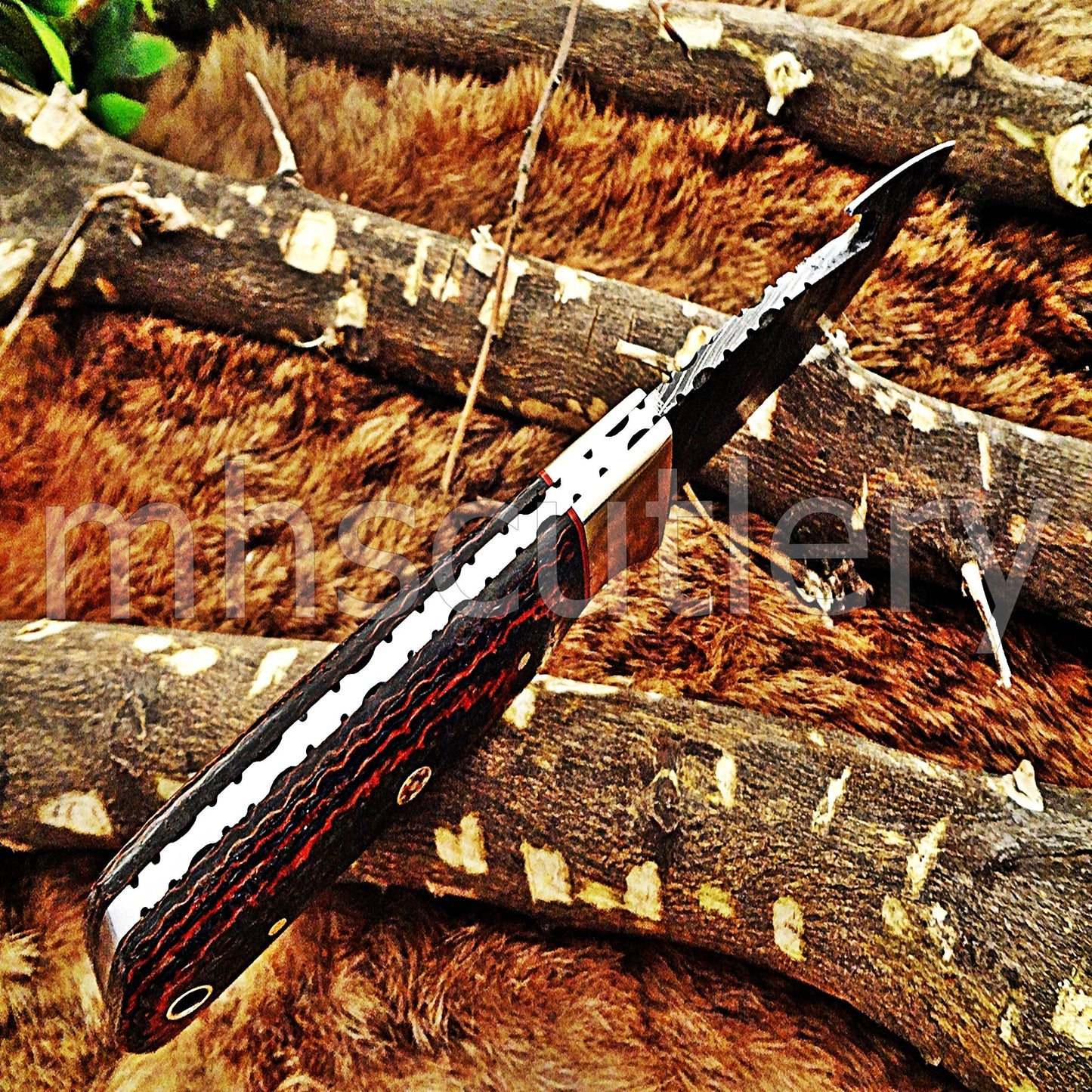 Hand Forged Damascus Steel Gut Hook Hunter Knife / Micarta Handle