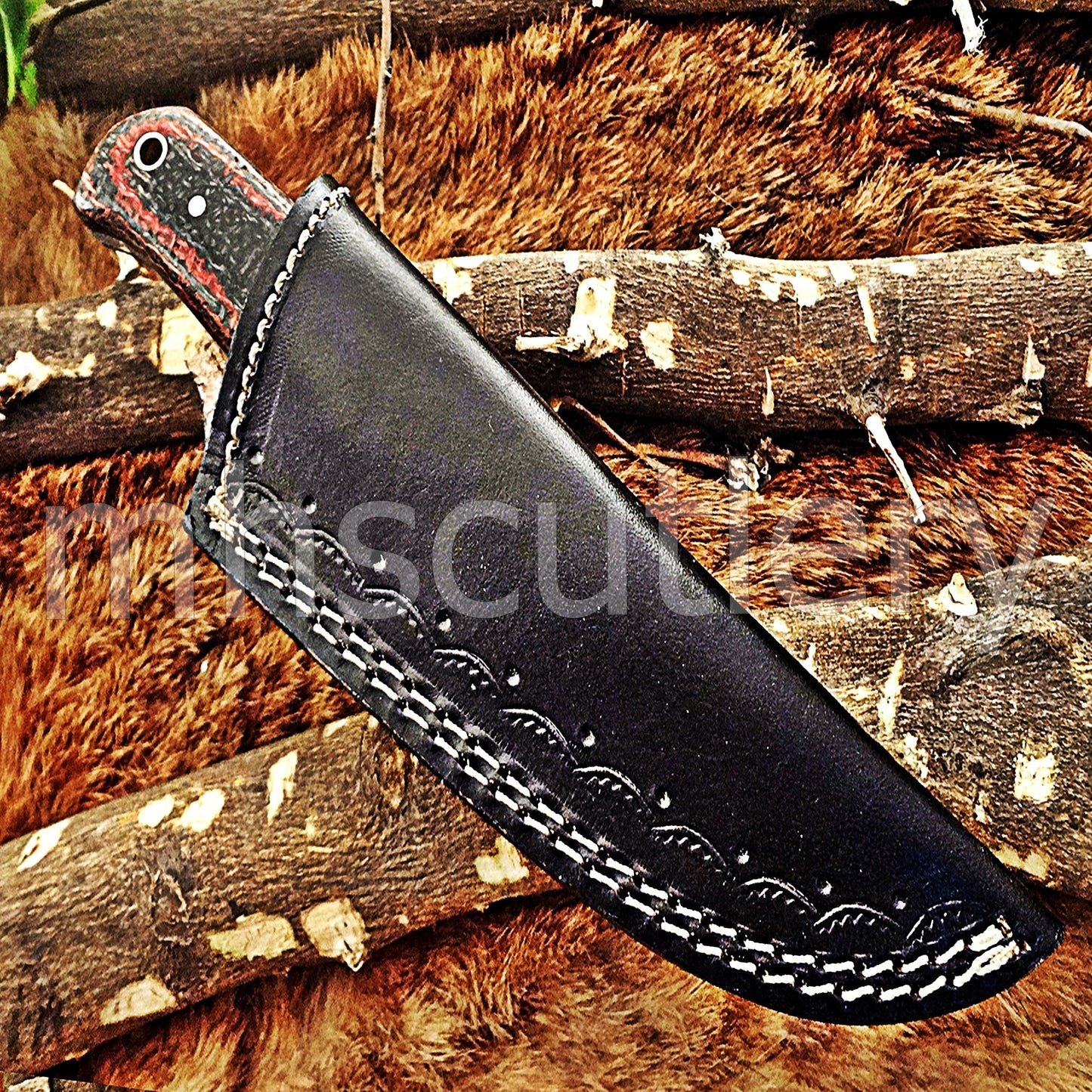 Hand Forged Damascus Steel Gut Hook Hunter Knife / Micarta Handle