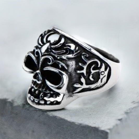 R145 Stainless Steel Fish Tail Skull Biker Ring