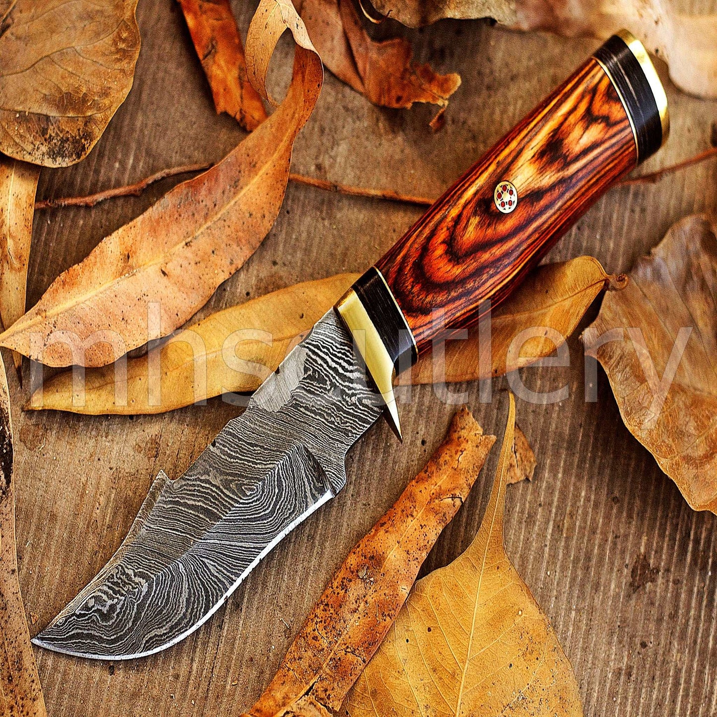 Custom Forged Damascus Steel Rat-Tail Skinner Knife With Pakka Wood Handle