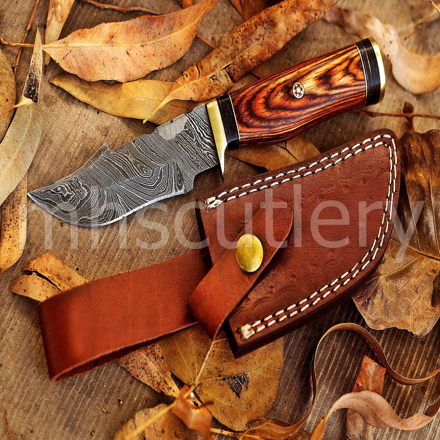 Custom Forged Damascus Steel Rat-Tail Skinner Knife With Pakka Wood Handle