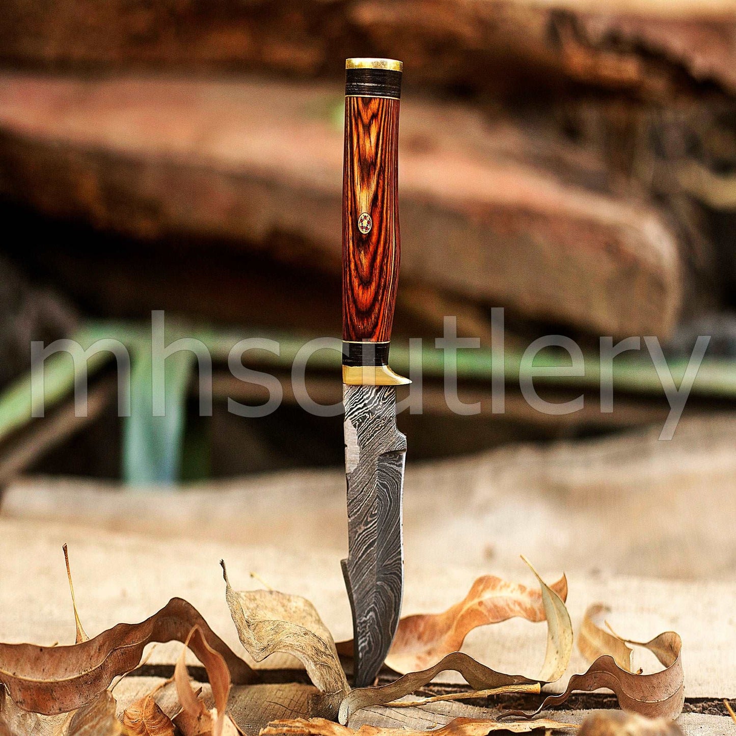 Custom Forged Damascus Steel Rat-Tail Skinner Knife With Pakka Wood Handle