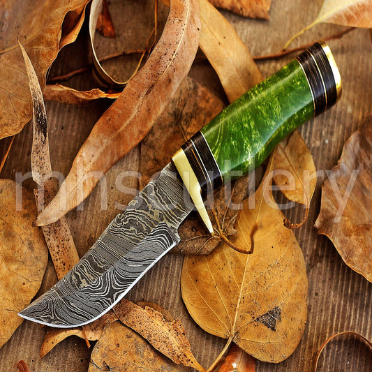 Handmade Damascus Steel Hunter Skinner Rat-Tail Knife With Resin Handle