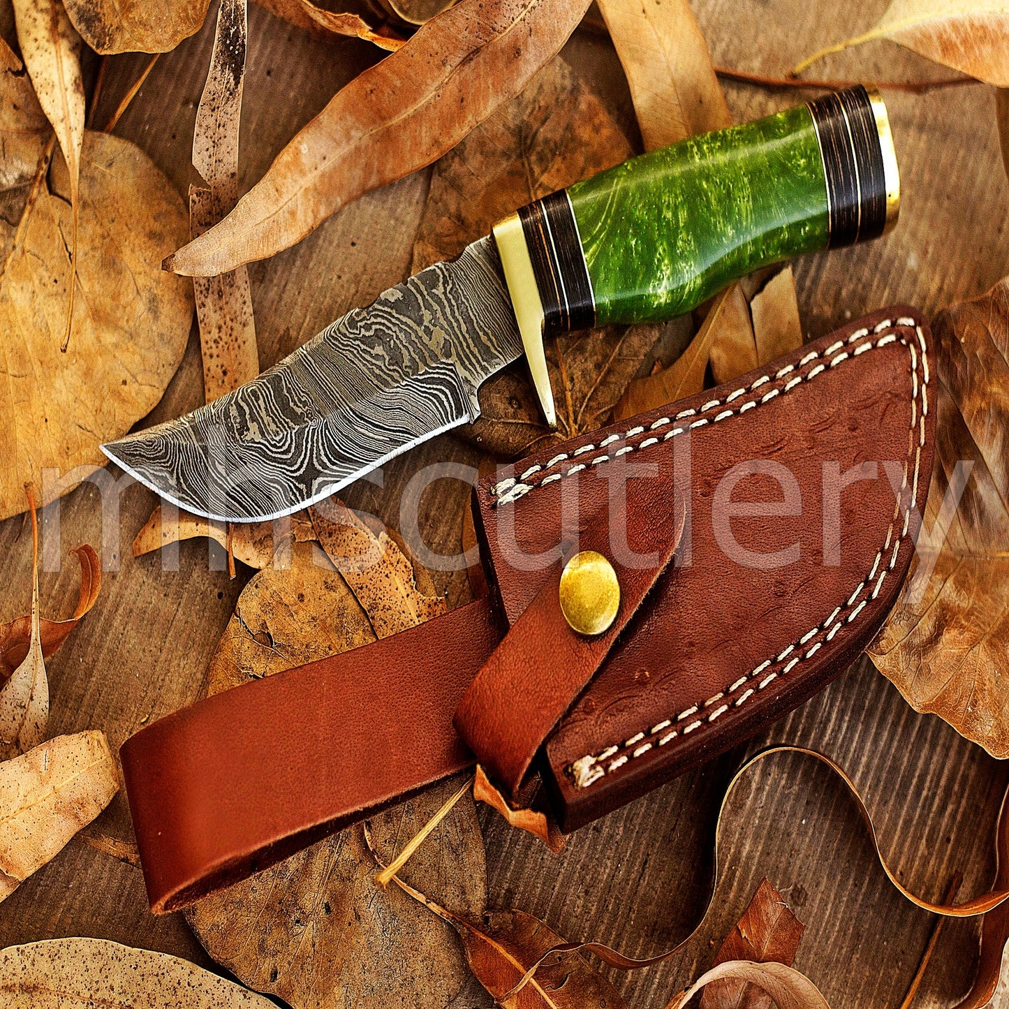 Handmade Damascus Steel Hunter Skinner Rat-Tail Knife With Resin Handle