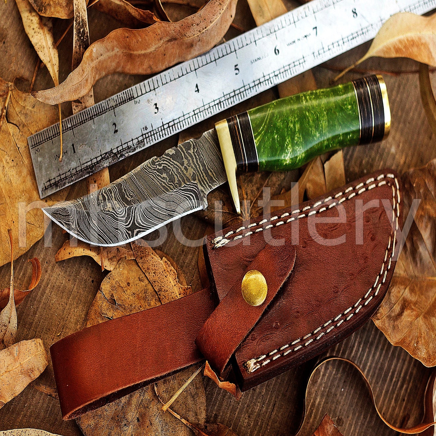 Handmade Damascus Steel Hunter Skinner Rat-Tail Knife With Resin Handle