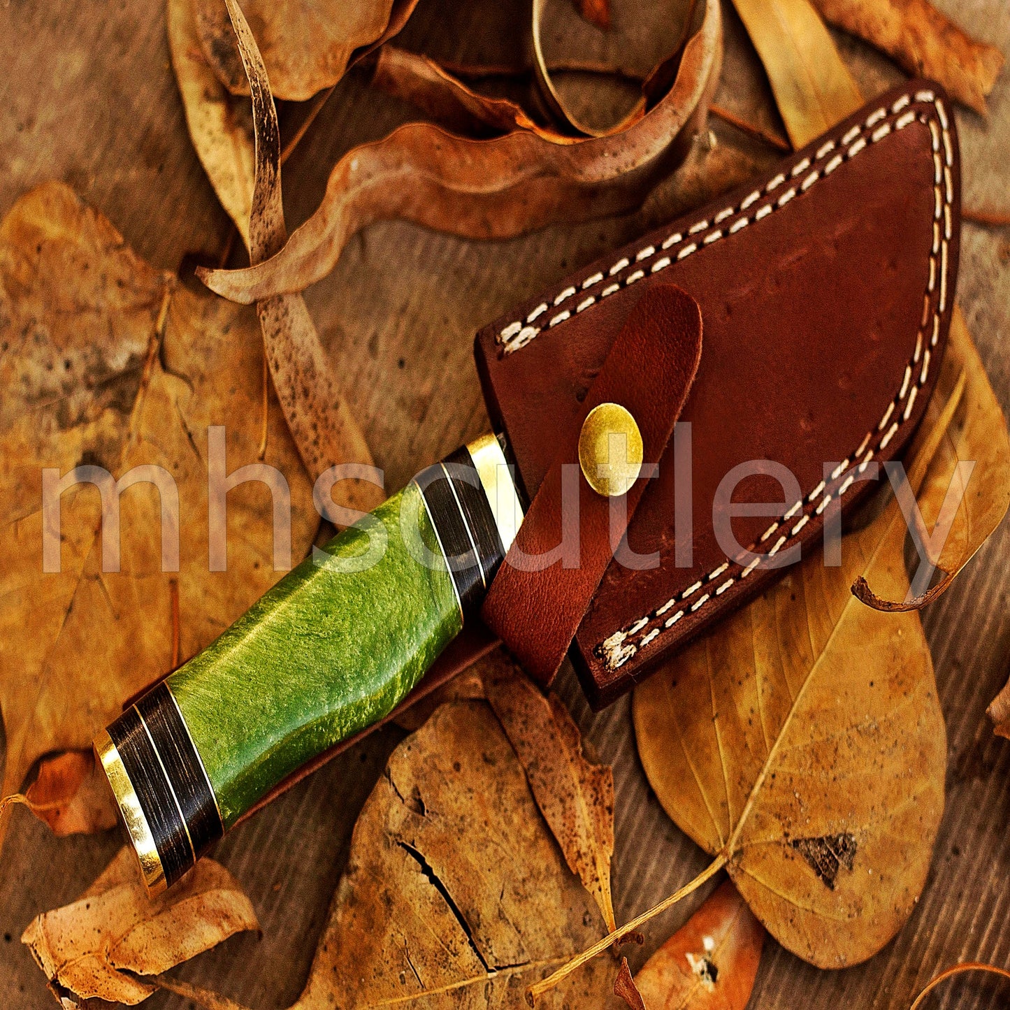 Handmade Damascus Steel Hunter Skinner Rat-Tail Knife With Resin Handle