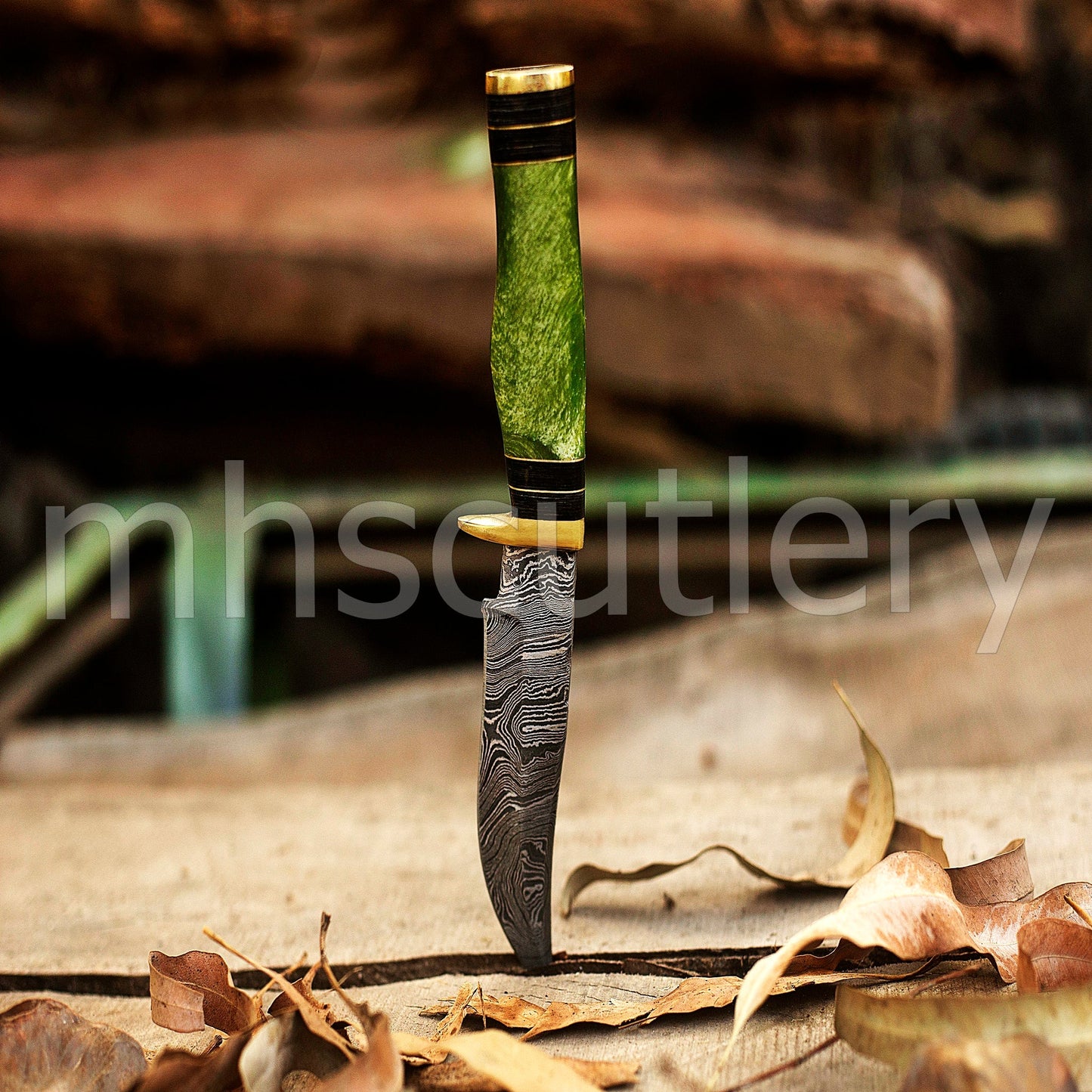 Handmade Damascus Steel Hunter Skinner Rat-Tail Knife With Resin Handle