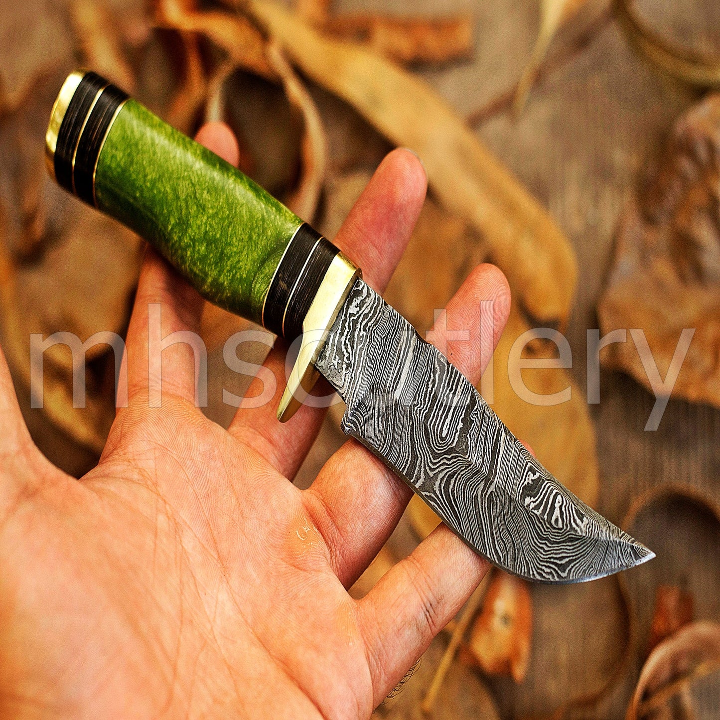 Handmade Damascus Steel Hunter Skinner Rat-Tail Knife With Resin Handle