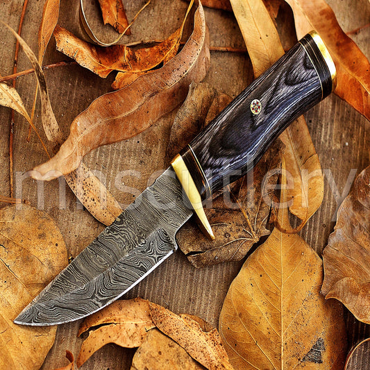 Custom Made Damascus Steel Hunter Skinning Rat-Tail Knife