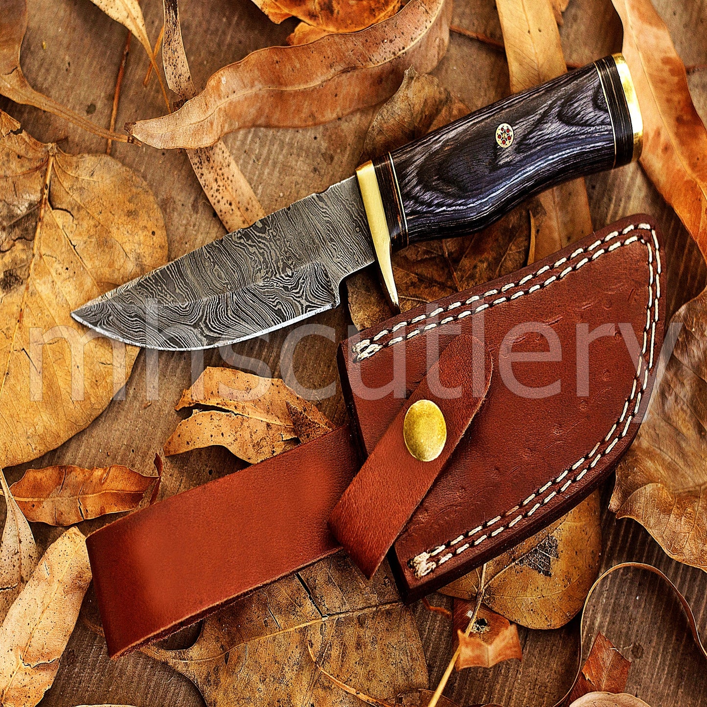 Custom Made Damascus Steel Hunter Skinning Rat-Tail Knife