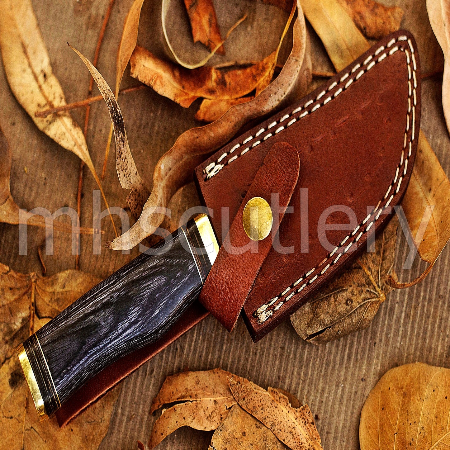 Custom Made Damascus Steel Hunter Skinning Rat-Tail Knife