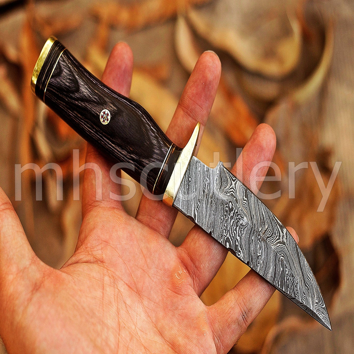 Custom Made Damascus Steel Hunter Skinning Rat-Tail Knife