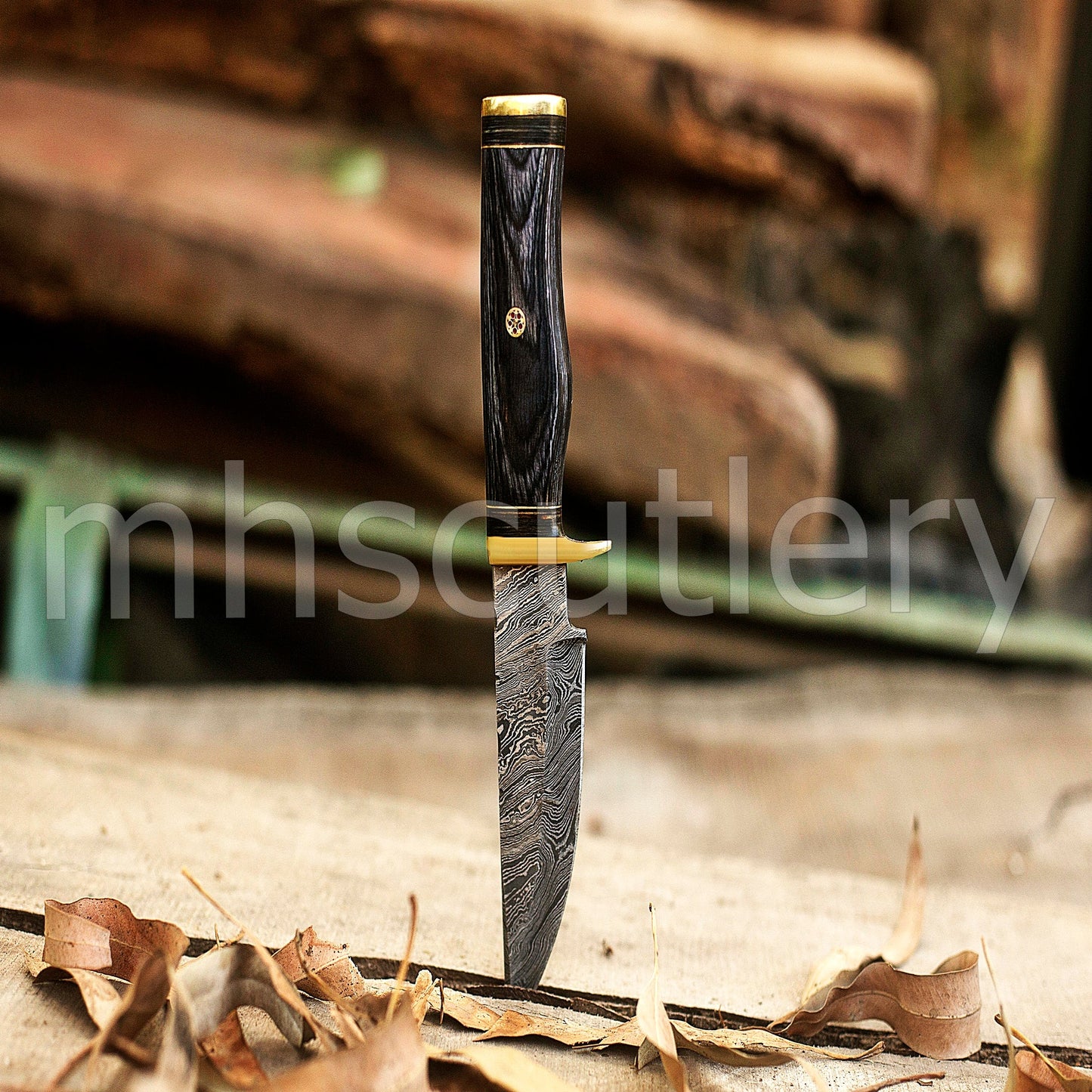 Custom Made Damascus Steel Hunter Skinning Rat-Tail Knife