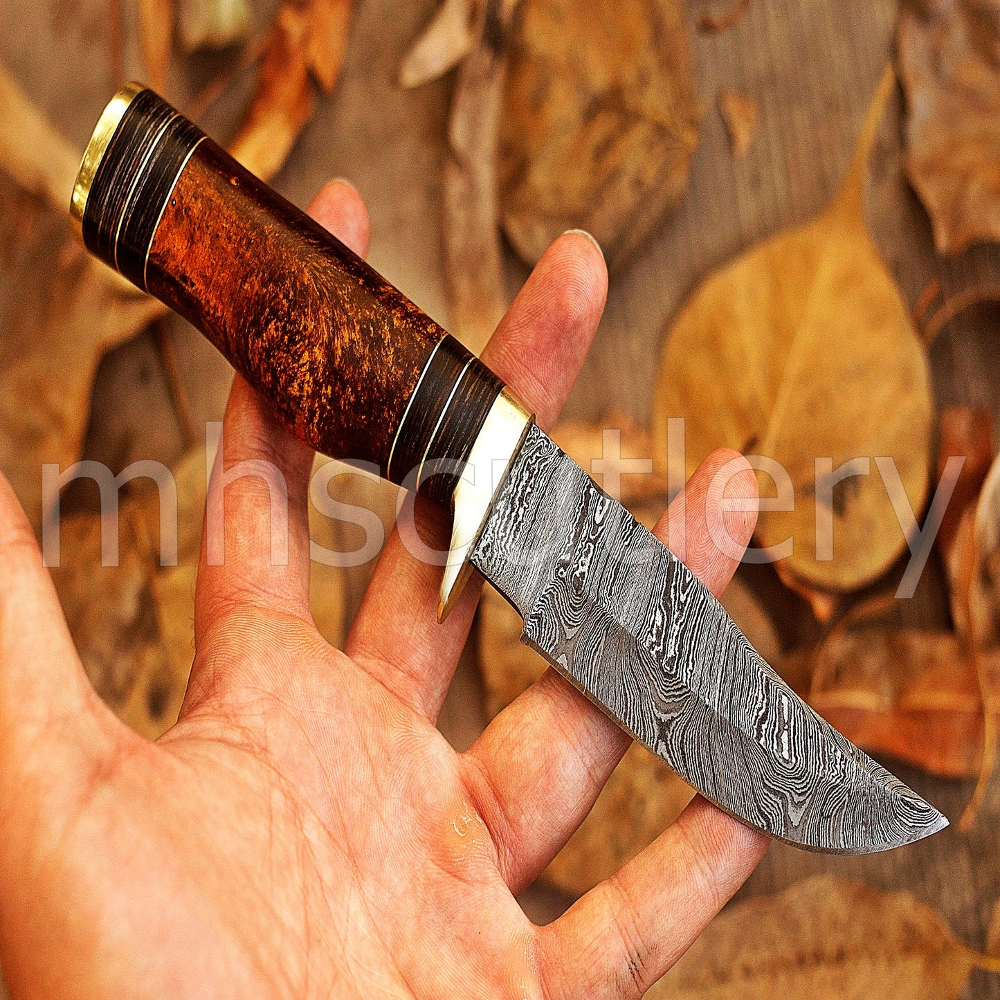 Hand Forged Damascus Steel Skinner Hunting Rat Tail Knife With Resin Handle