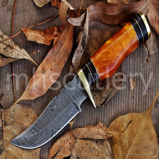 Custom Hand Forged Damascus Steel Hunter Skinner Knife With Yellow Handle