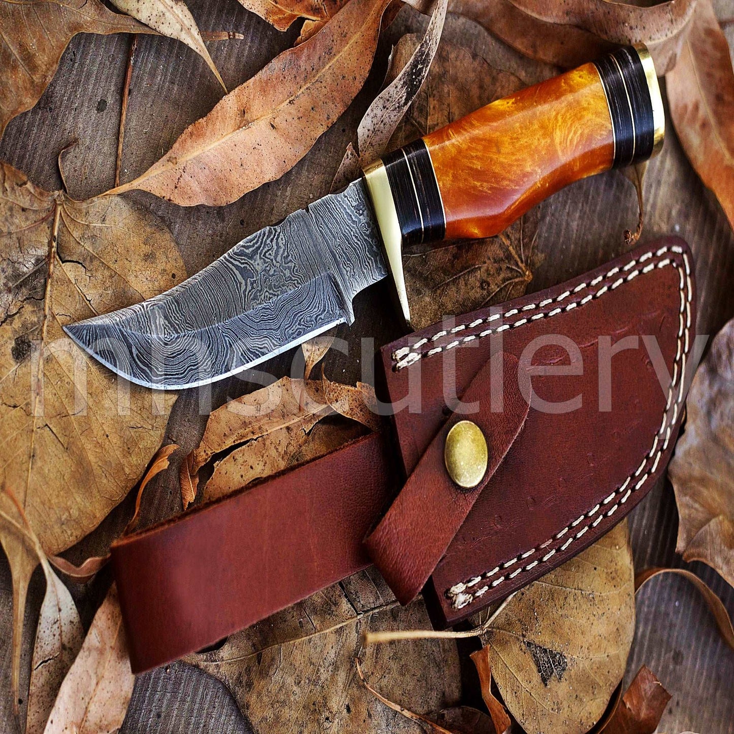 Custom Hand Forged Damascus Steel Hunter Skinner Knife With Yellow Handle