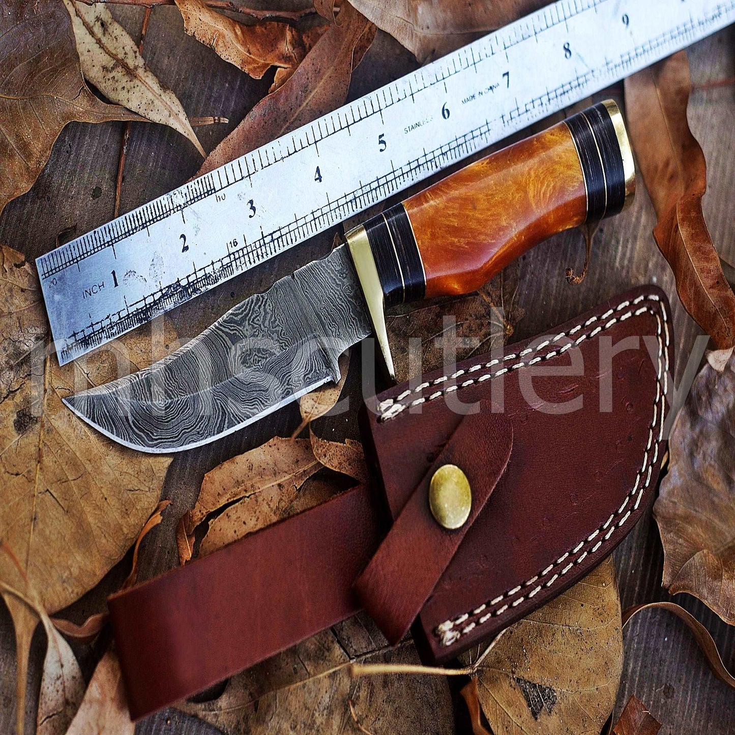 Custom Hand Forged Damascus Steel Hunter Skinner Knife With Yellow Handle