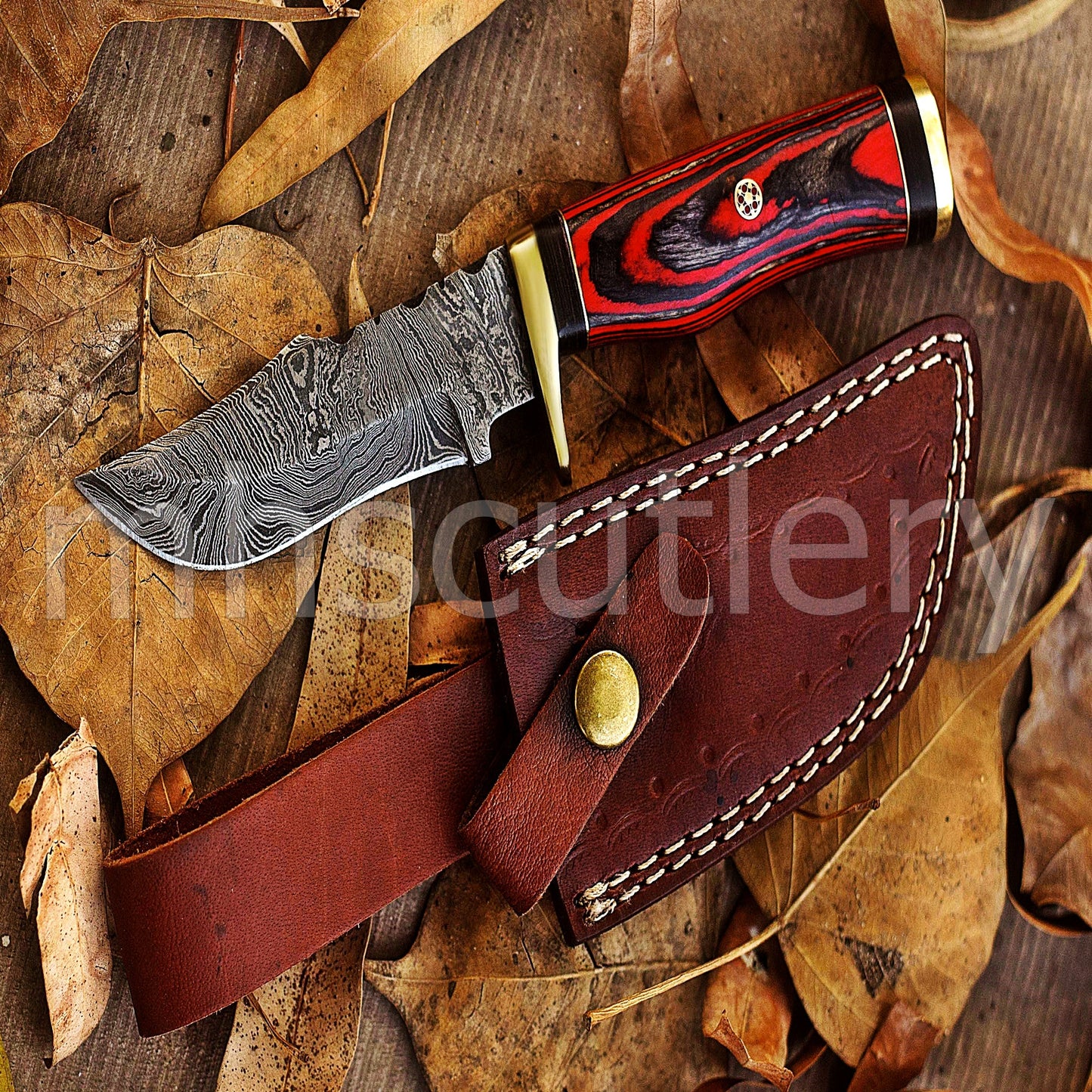 Hand Forged Damascus Steel Rat Tail Skinner Knife With Pakka Wood Handle