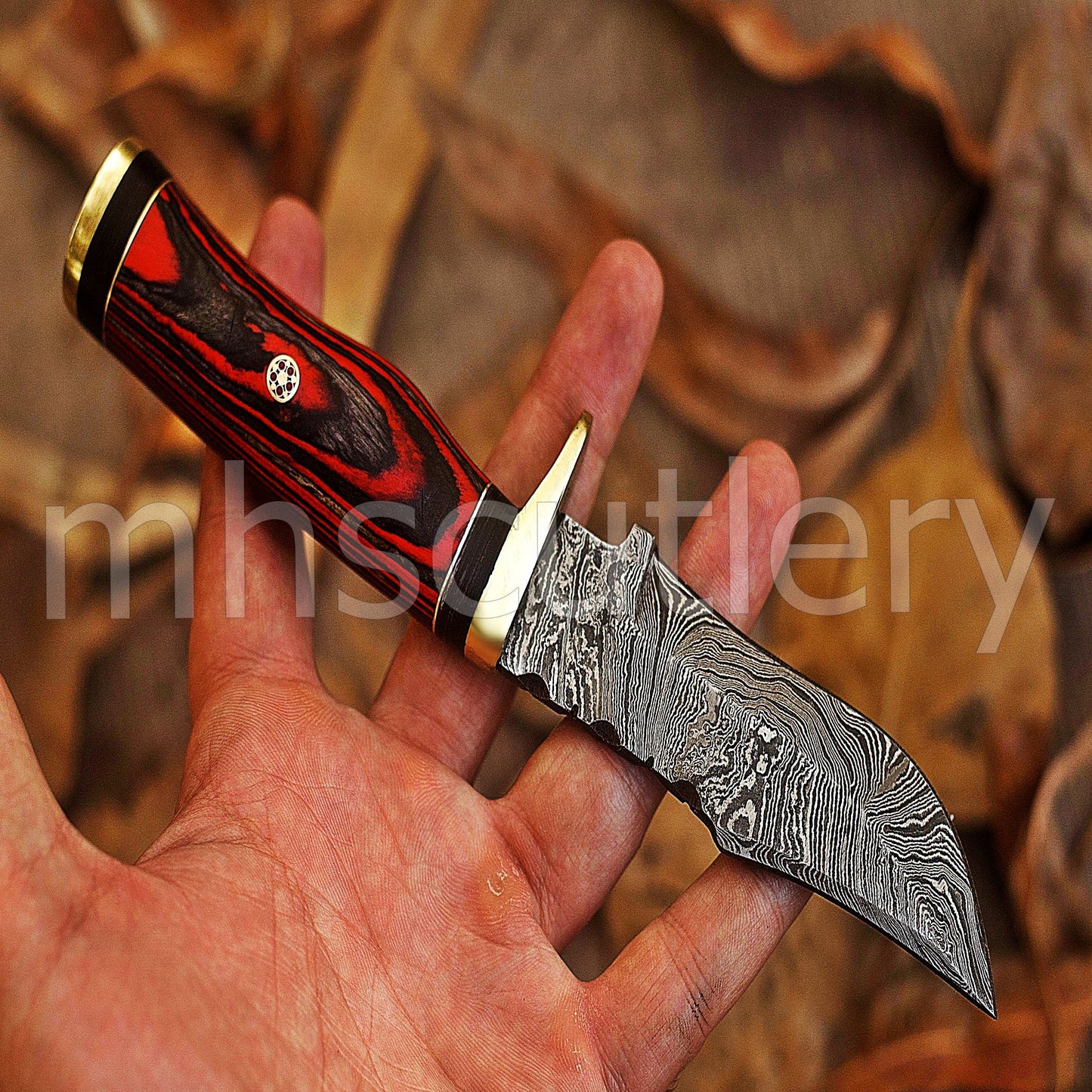 Hand Forged Damascus Steel Rat Tail Skinner Knife With Pakka Wood Handle