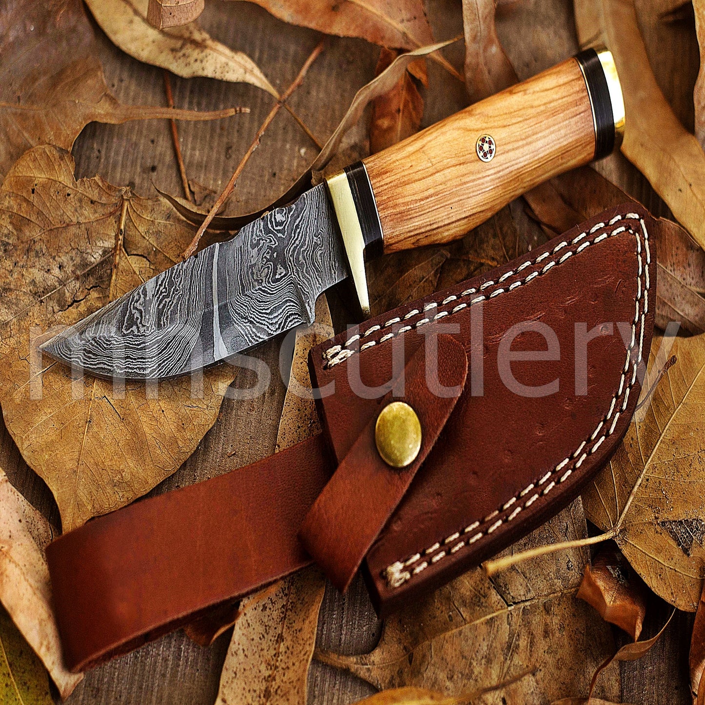 Damascus Steel Hunter Skinner Knife With Koa Wood Handle