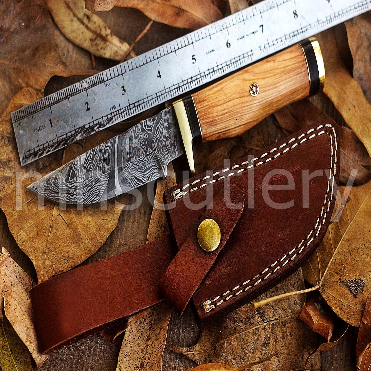 Damascus Steel Hunter Skinner Knife With Koa Wood Handle