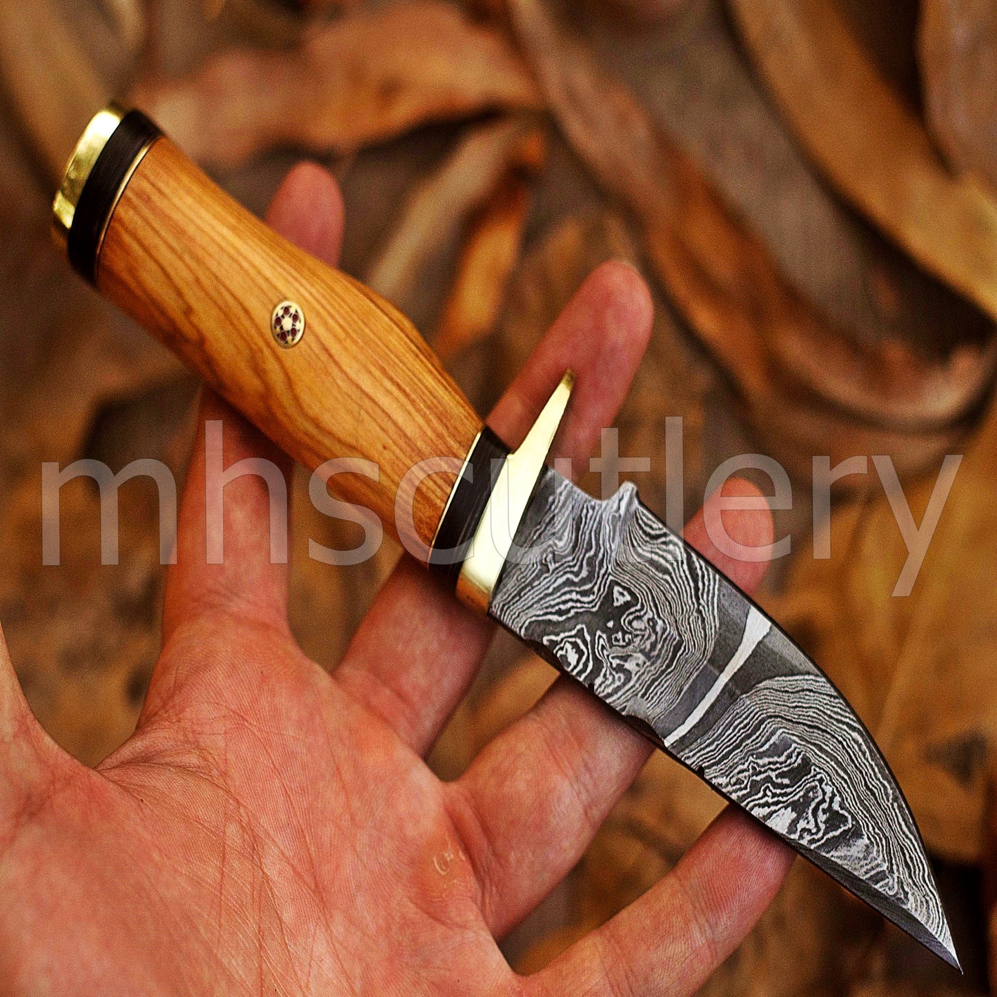 Damascus Steel Hunter Skinner Knife With Koa Wood Handle