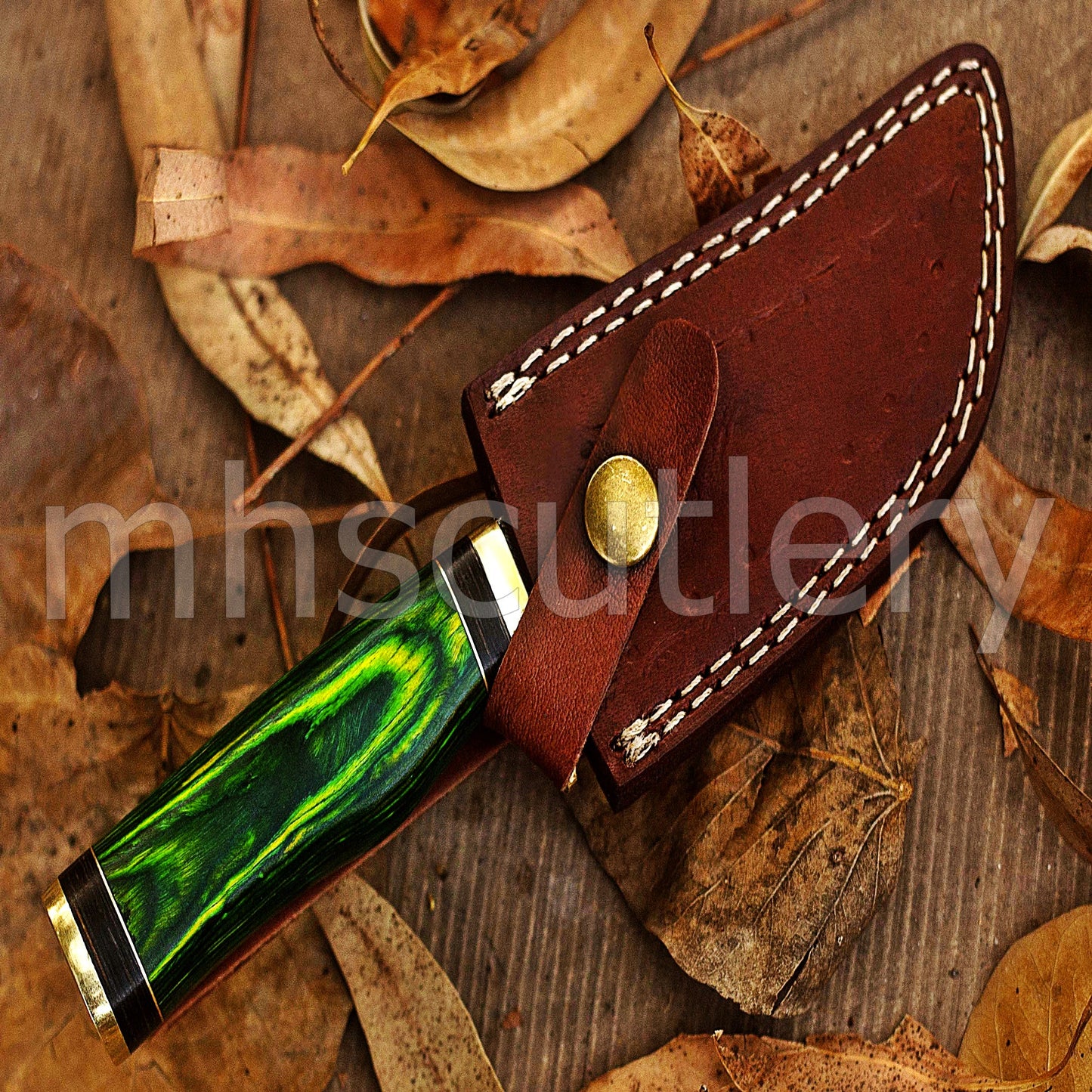 Hand Forged Damascus Steel Skinner Hunting Knife With Green Pakka Wood Handle