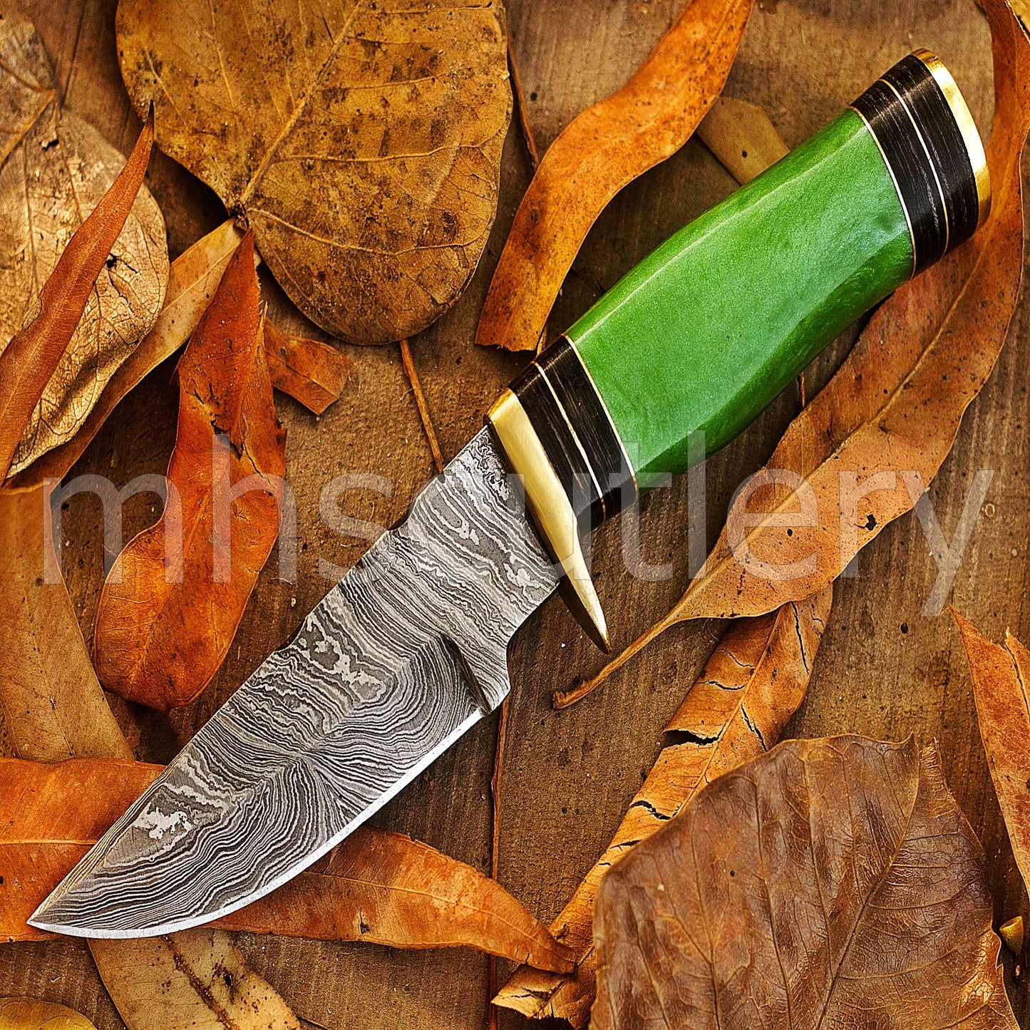 Handmade Damascus Steel Hunting Skinner Knife Rat-Tail With Resin Handle