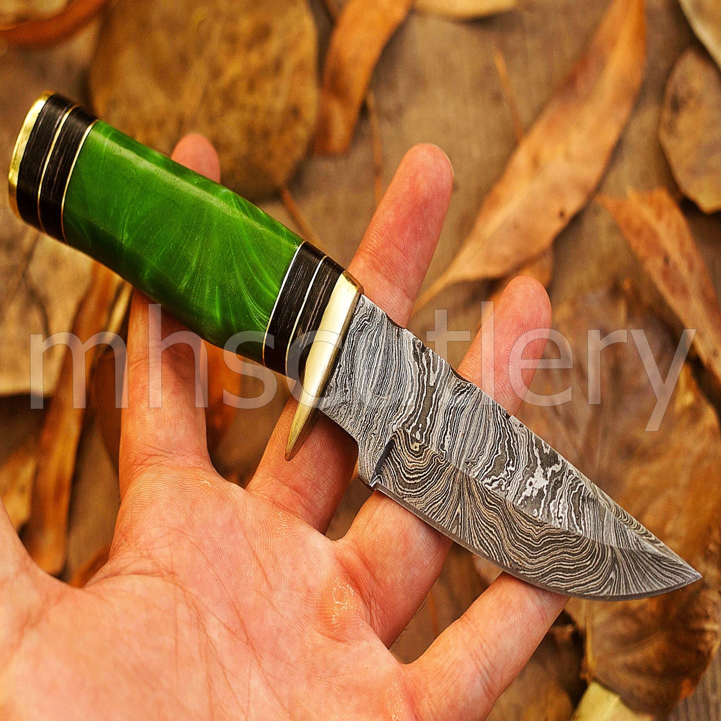 Handmade Damascus Steel Hunting Skinner Knife Rat-Tail With Resin Handle