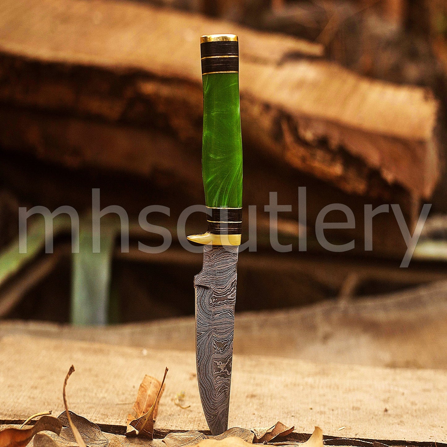 Handmade Damascus Steel Hunting Skinner Knife Rat-Tail With Resin Handle