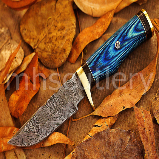 Custom Made Damascus Steel Hunter Skinning Knife With Pakka Wood Handle