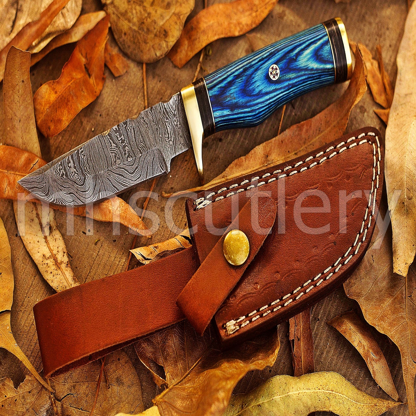 Custom Made Damascus Steel Hunter Skinning Knife With Pakka Wood Handle