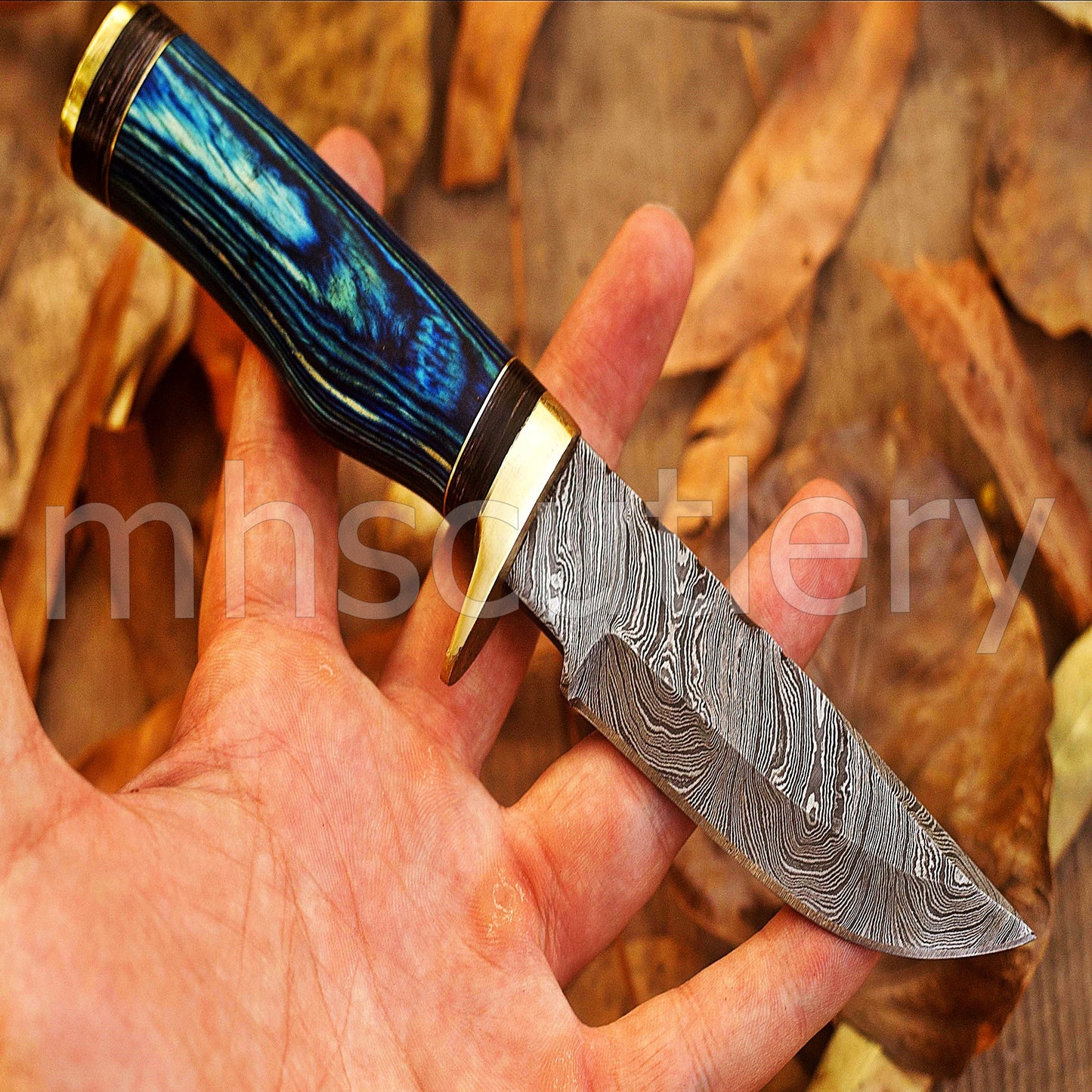 Custom Made Damascus Steel Hunter Skinning Knife With Pakka Wood Handle