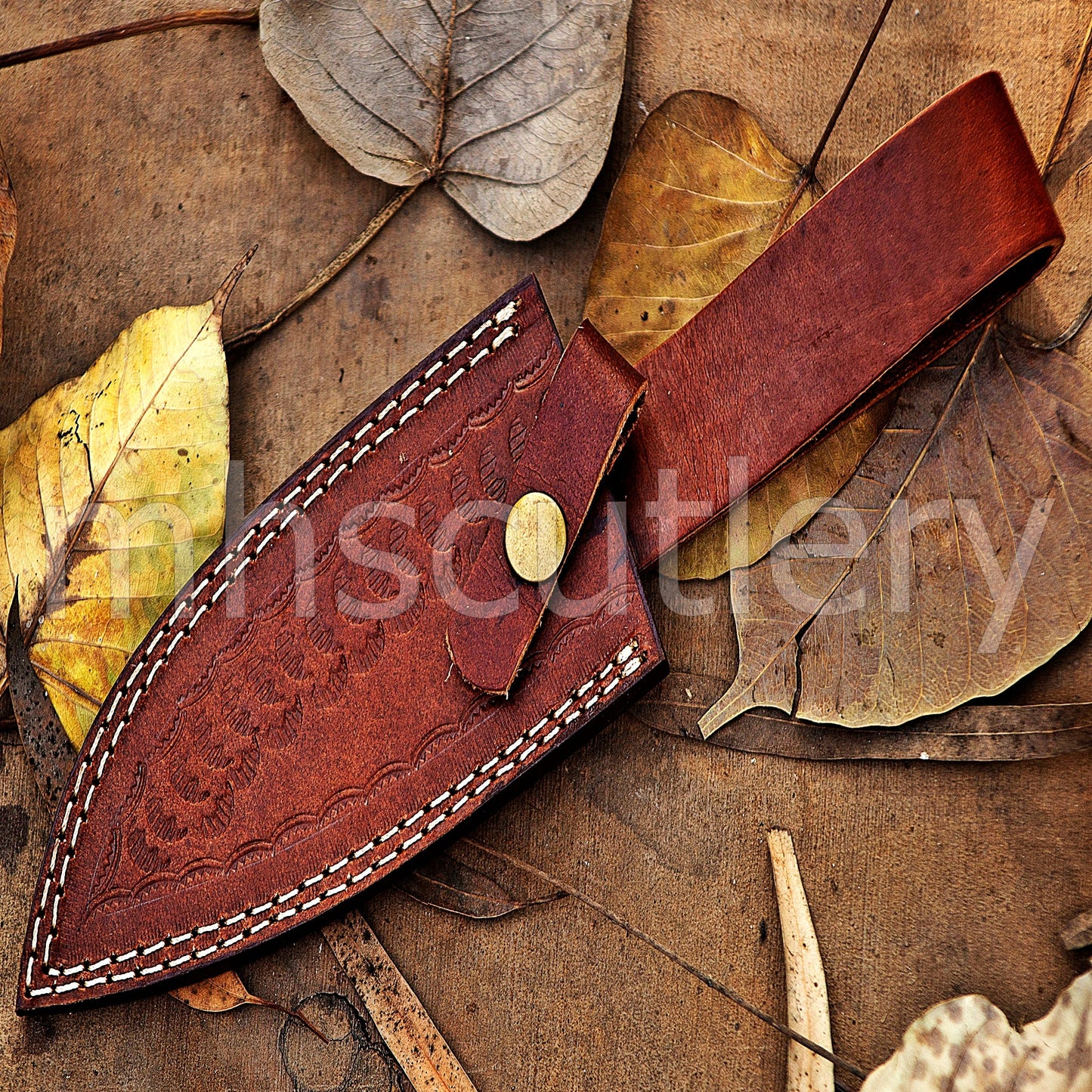 Damascus Steel Skinner Knife With Rose Wood Handle