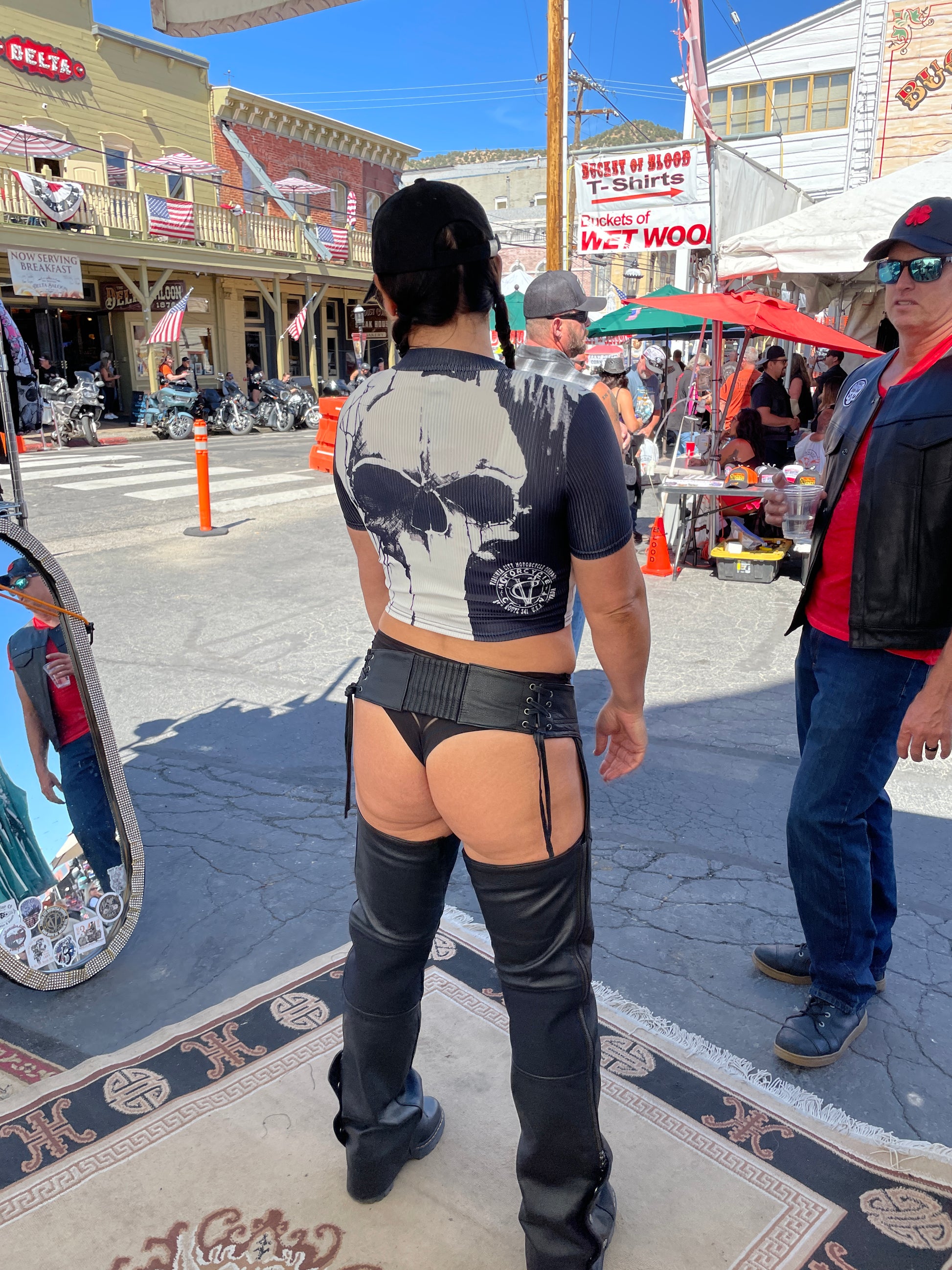 black and white skull crop top double zipper at Street Vibrations Virginia City Nv 2025
