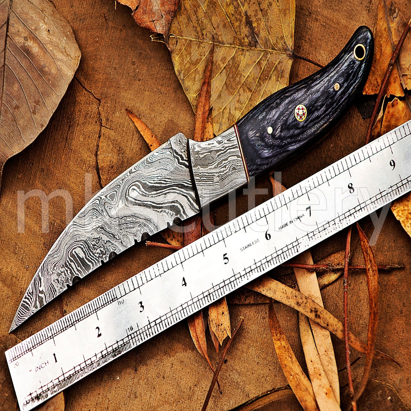 Hand Forged Damascus Steel Skinner Hunting Knife With Pakka Wood Handle