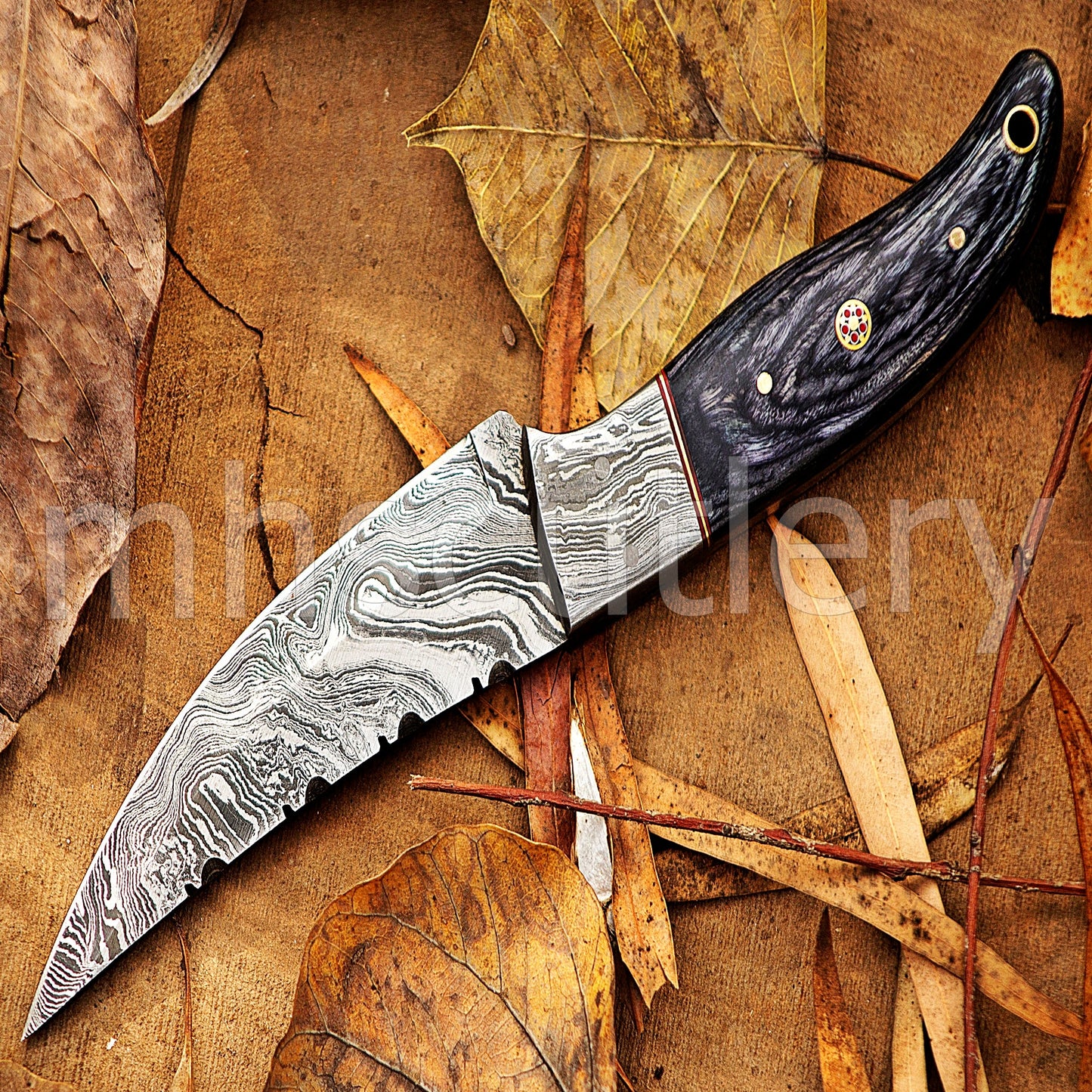 Hand Forged Damascus Steel Skinner Hunting Knife With Pakka Wood Handle