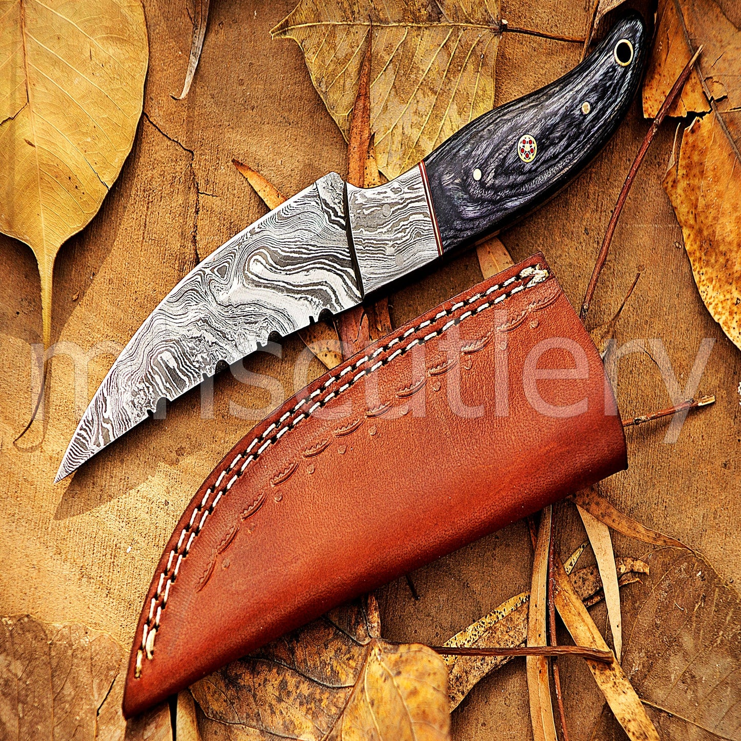 Hand Forged Damascus Steel Skinner Hunting Knife With Pakka Wood Handle