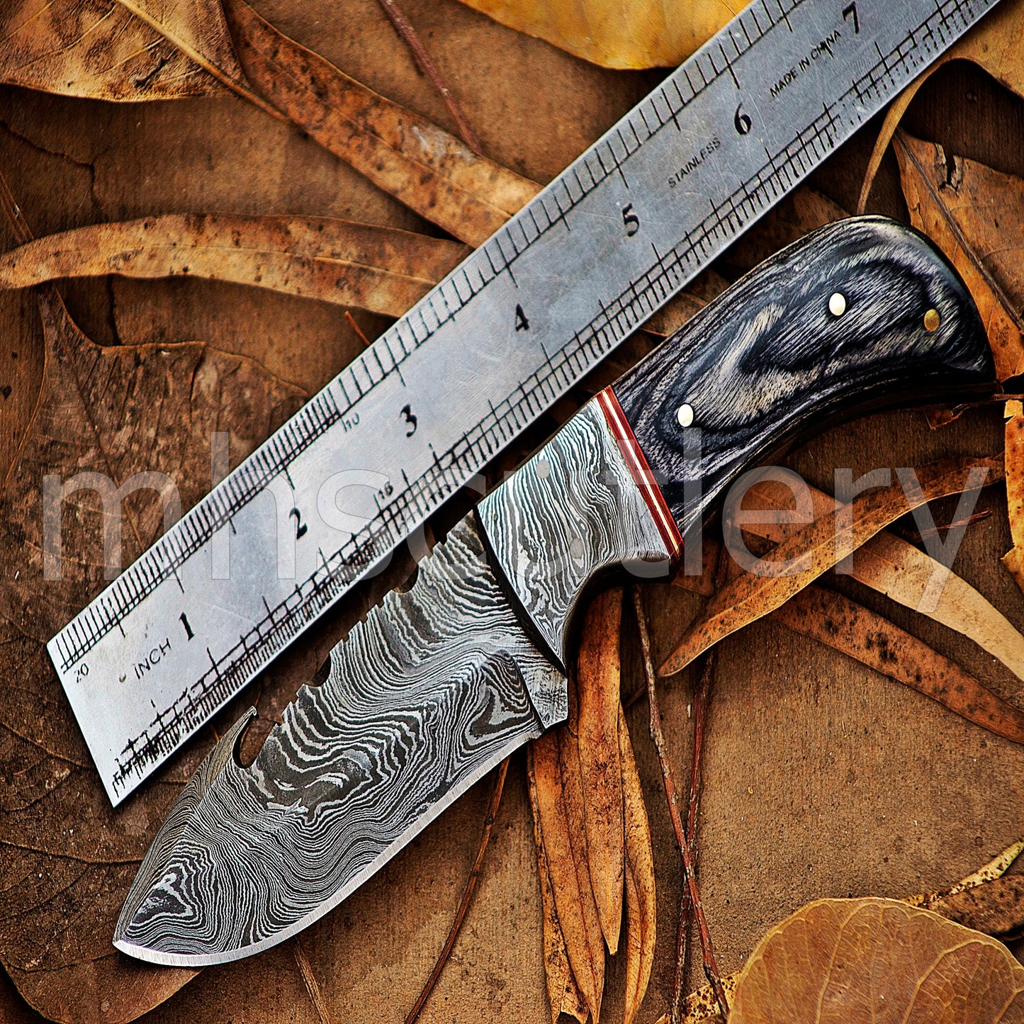 Damascus Steel Gut-Hook Skinner Knife