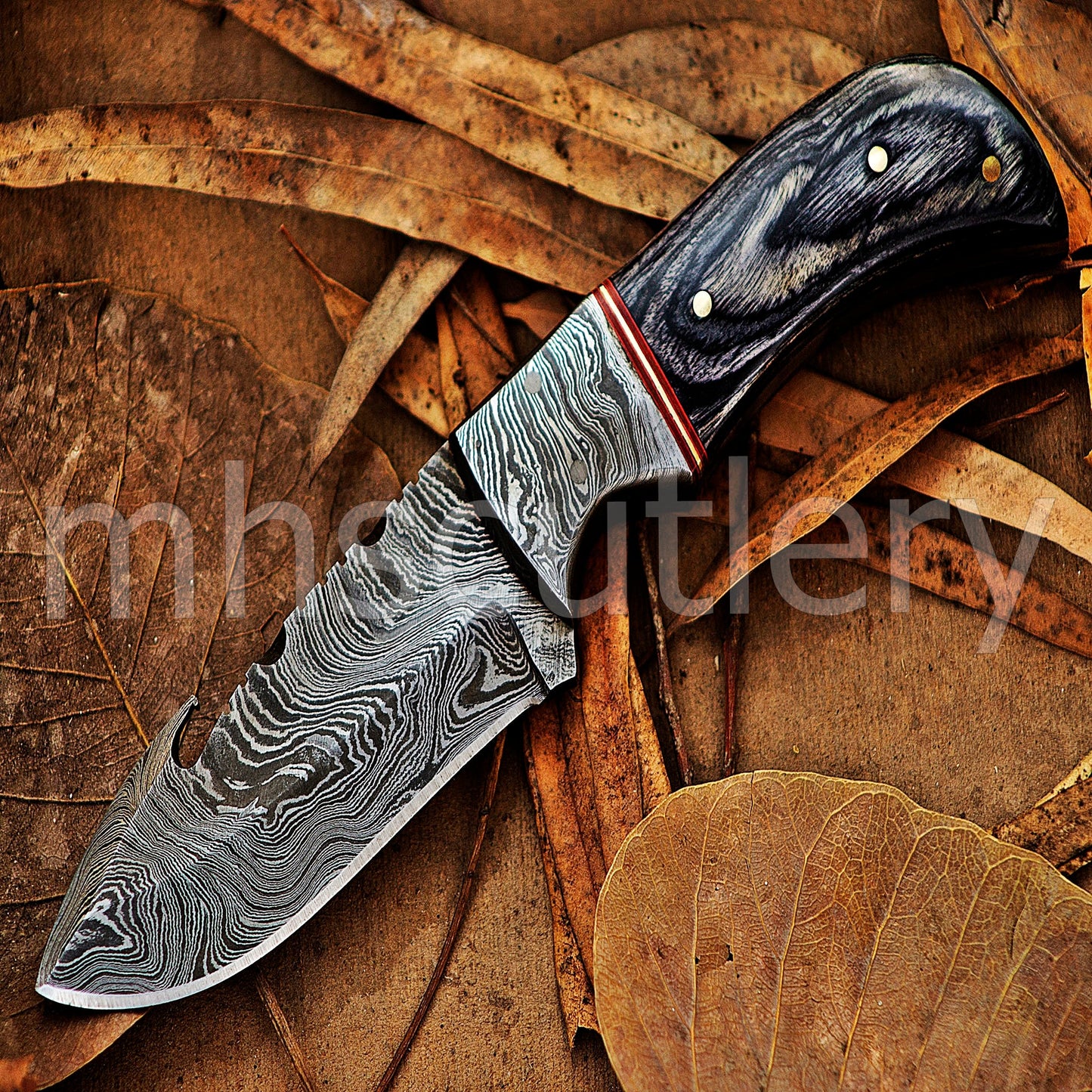 Damascus Steel Gut-Hook Skinner Knife