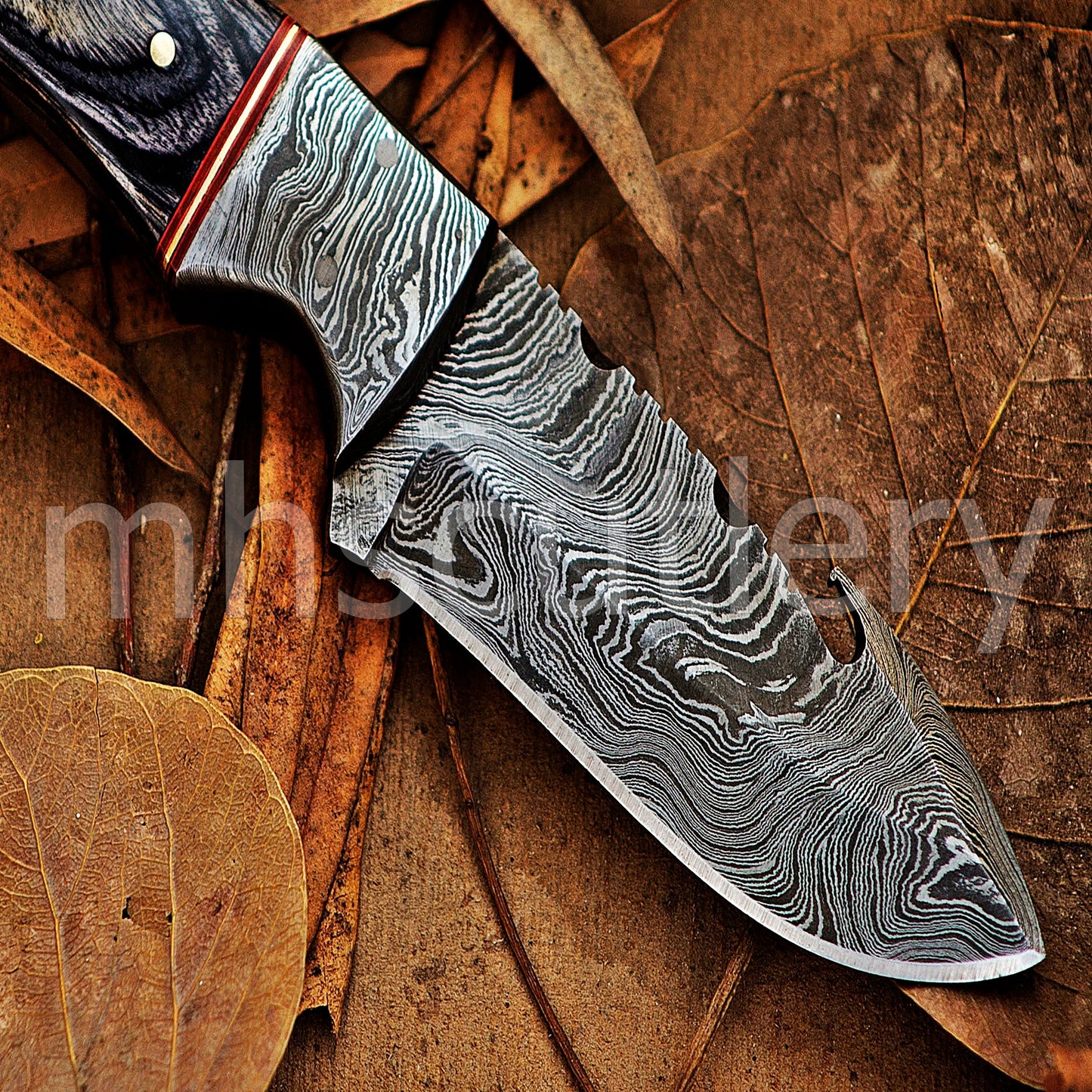 Damascus Steel Gut-Hook Skinner Knife