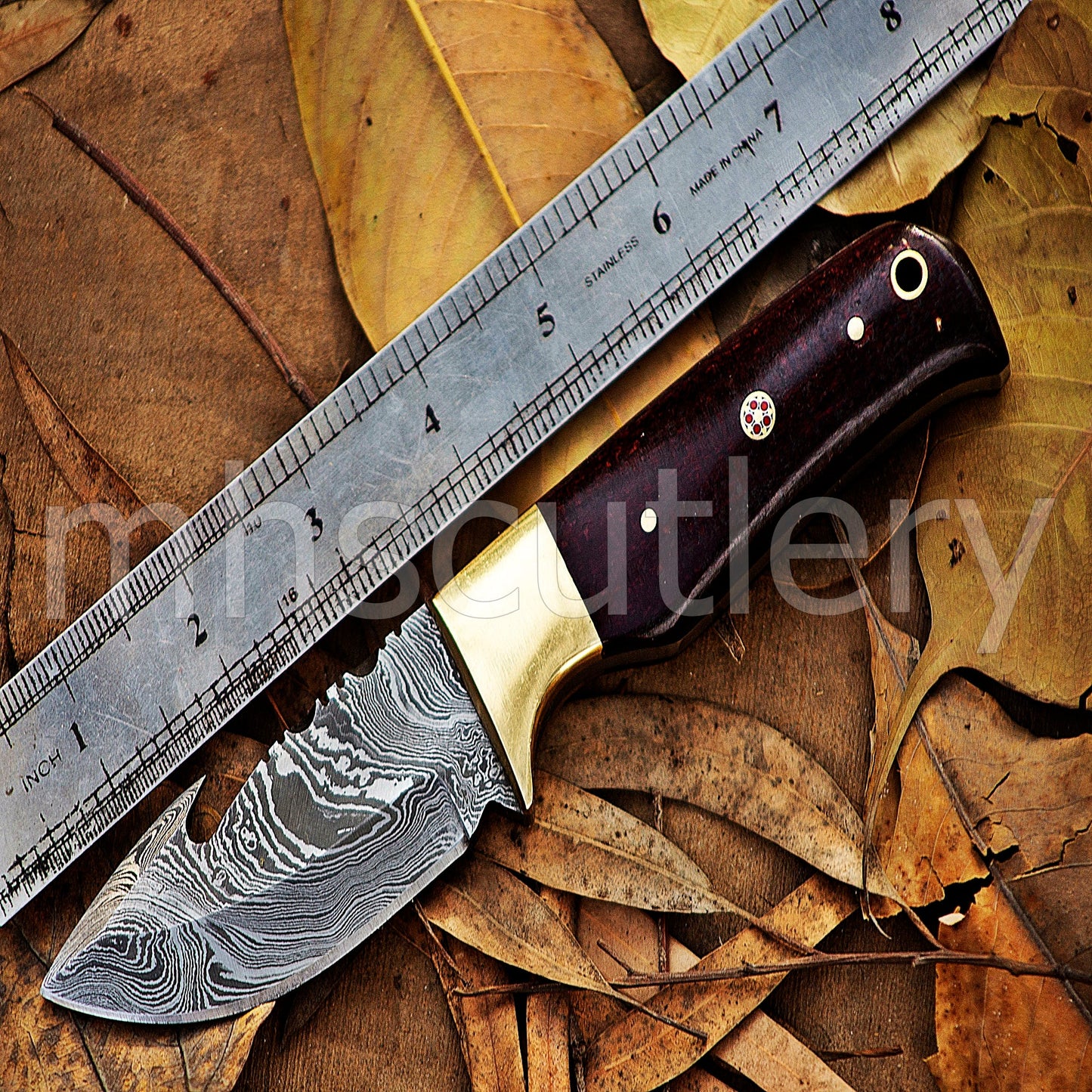 Damascus Steel Gut-Hook Skinning Knife With Micarta Handle