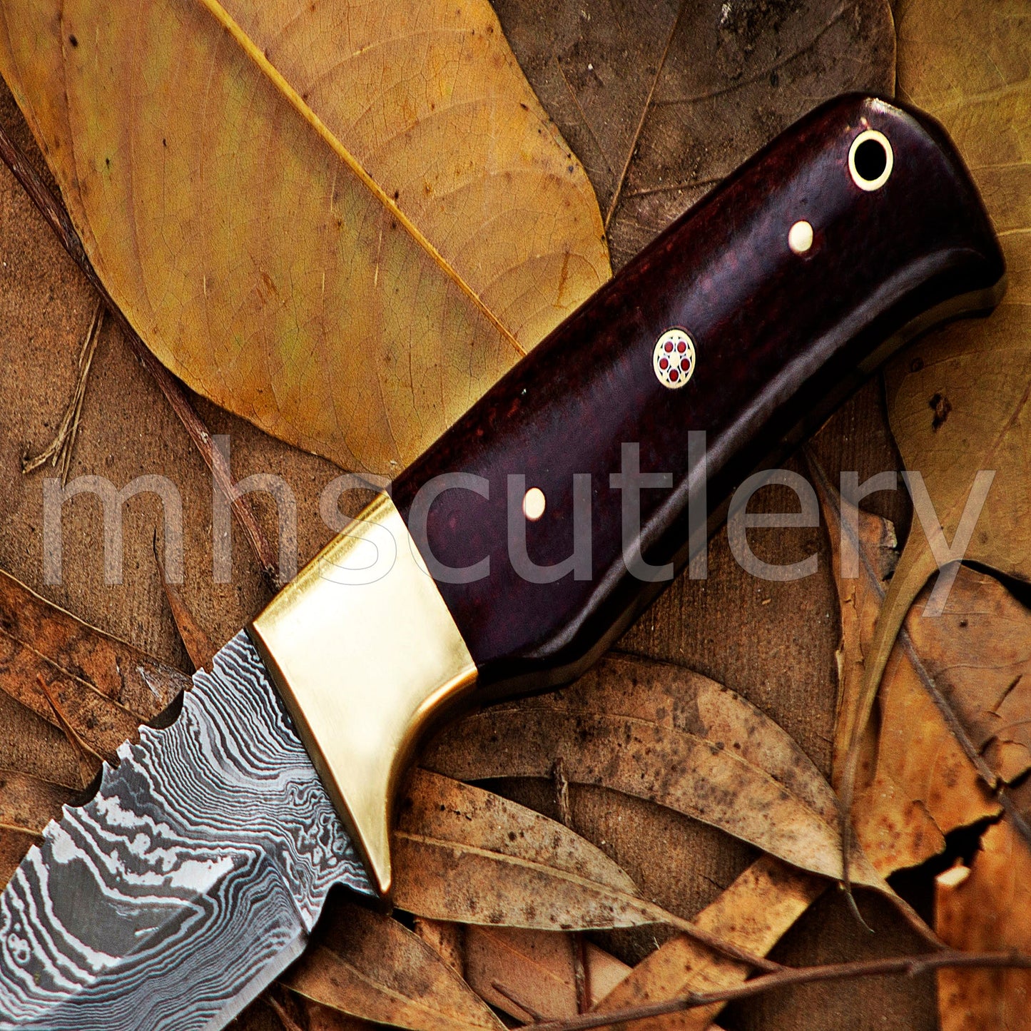 Damascus Steel Gut-Hook Skinning Knife With Micarta Handle