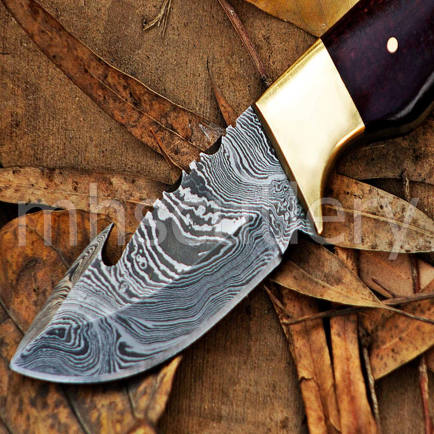 Damascus Steel Gut-Hook Skinning Knife With Micarta Handle